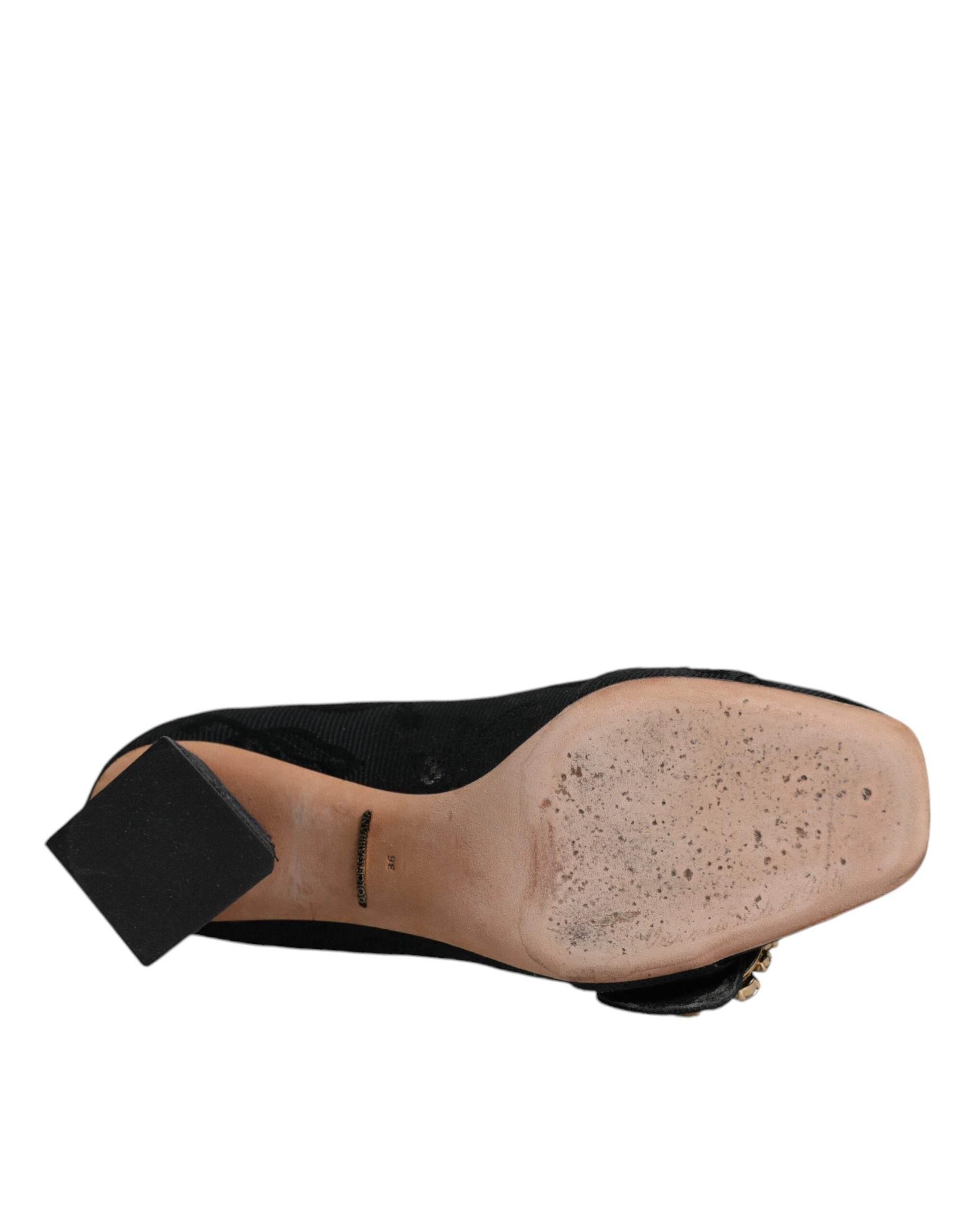 Dolce & Gabbana Black Brocade Crystals Heels Pumps Shoes - Hilstor