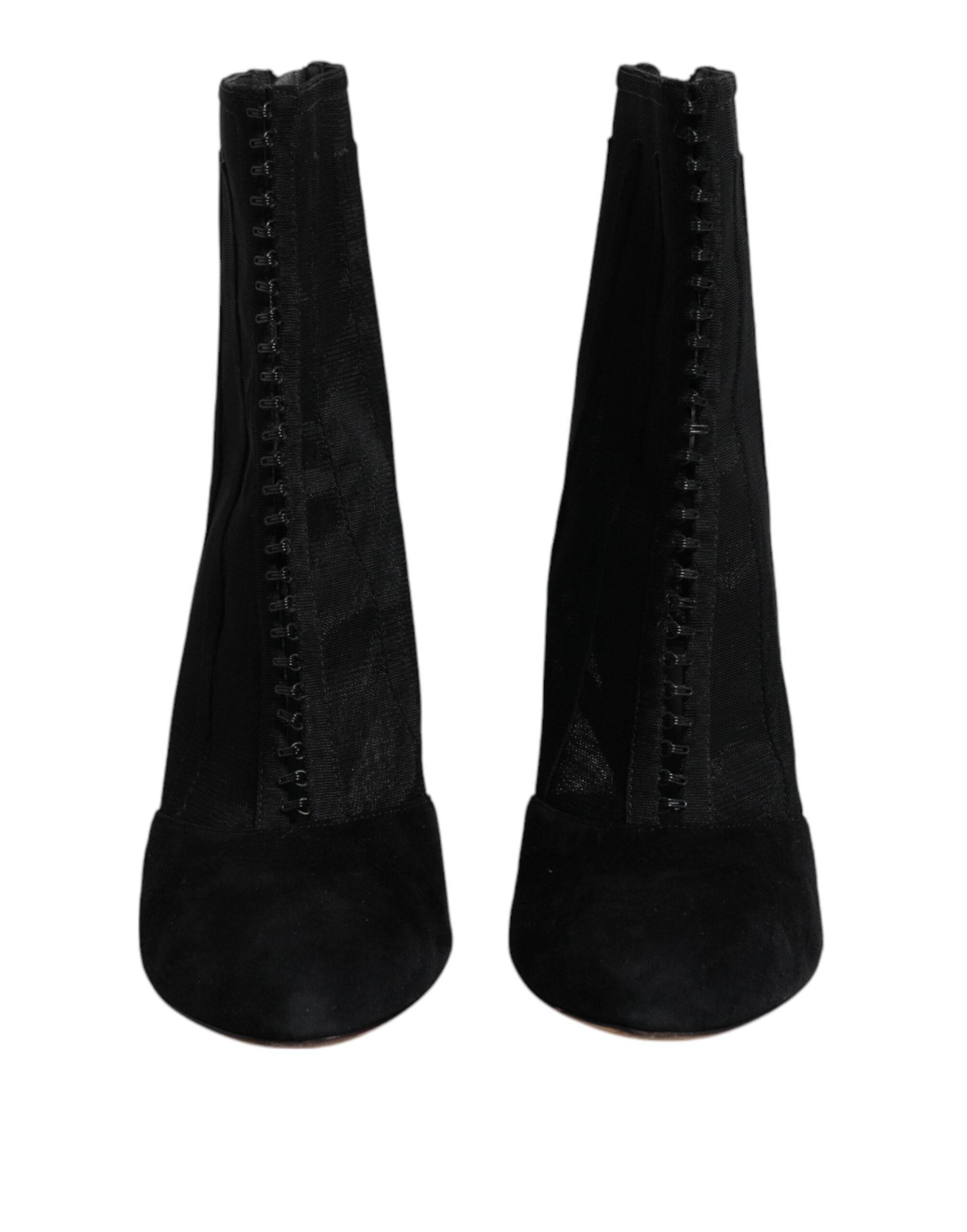Dolce & Gabbana Black Mesh Stiletto Heels Ankle Boots Shoes - Hilstor