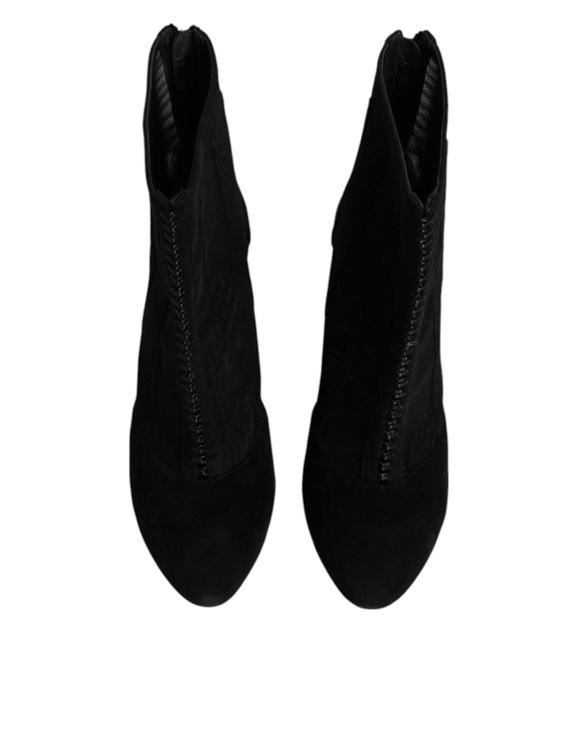 Dolce & Gabbana Black Mesh Stiletto Heels Ankle Boots Shoes - Hilstor