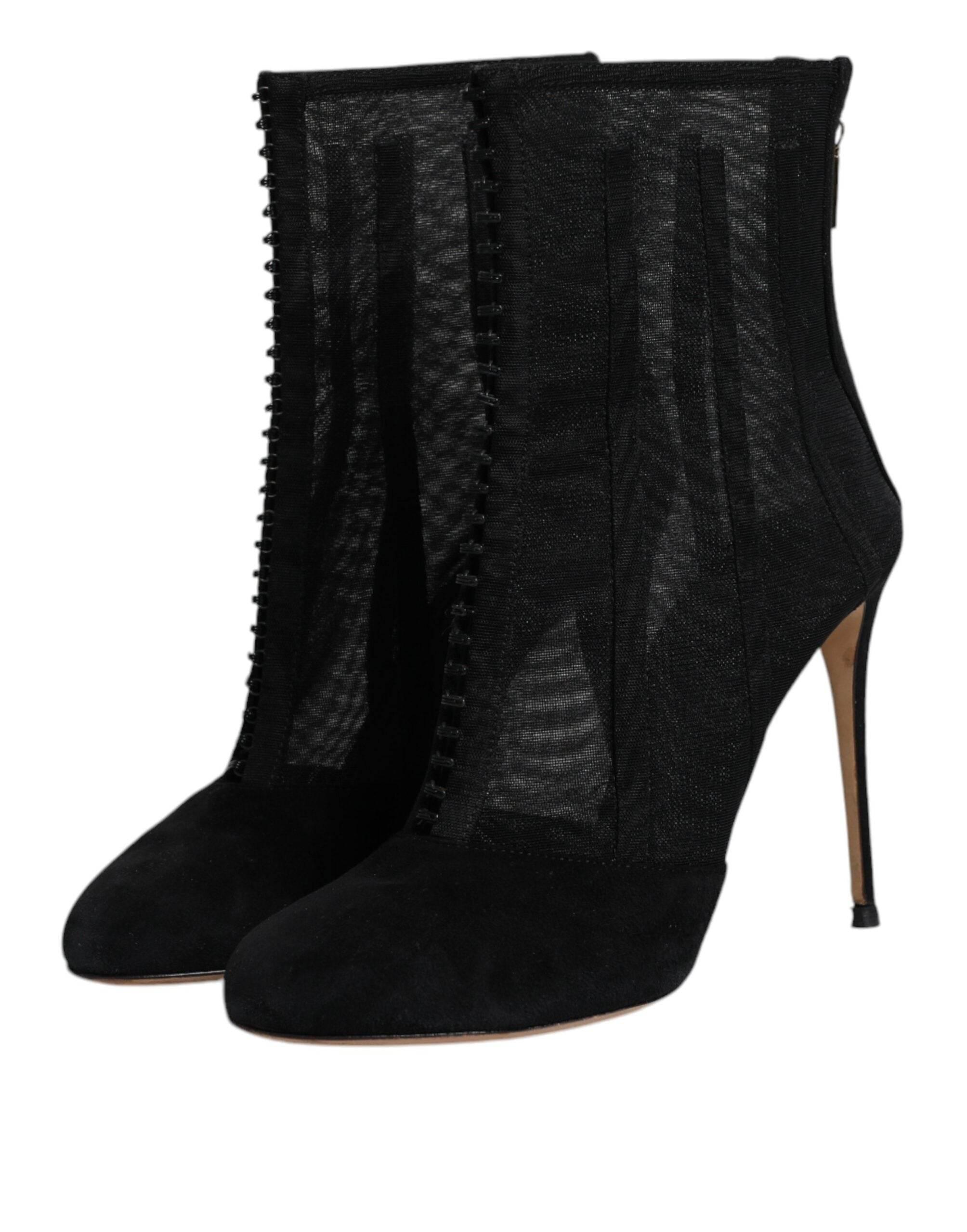 Dolce & Gabbana Black Mesh Stiletto Heels Ankle Boots Shoes - Hilstor