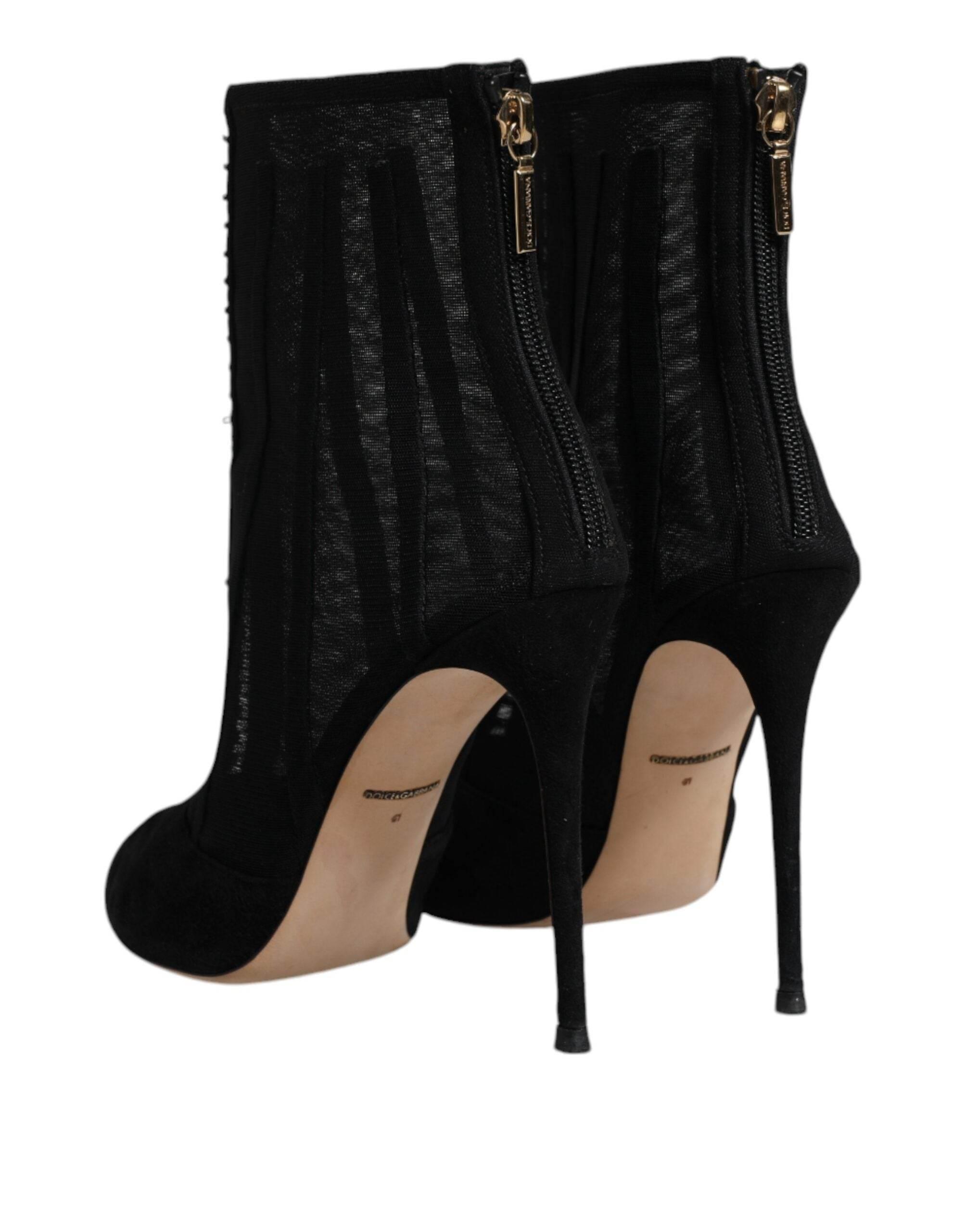 Dolce & Gabbana Black Mesh Stiletto Heels Ankle Boots Shoes - Hilstor