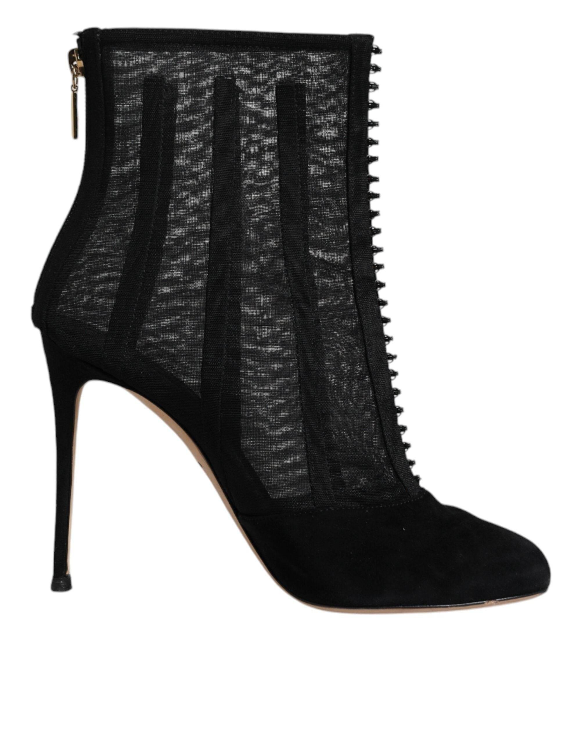 Dolce & Gabbana Black Mesh Stiletto Heels Ankle Boots Shoes - Hilstor