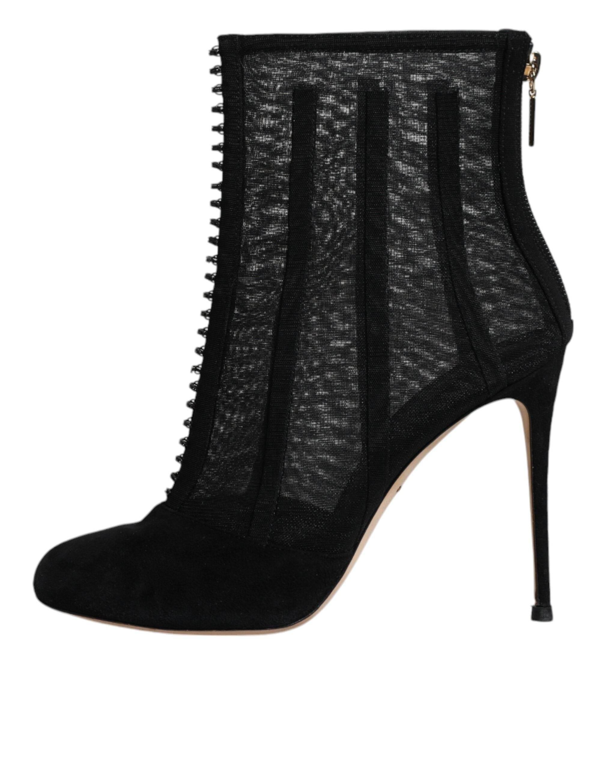 Dolce & Gabbana Black Mesh Stiletto Heels Ankle Boots Shoes - Hilstor
