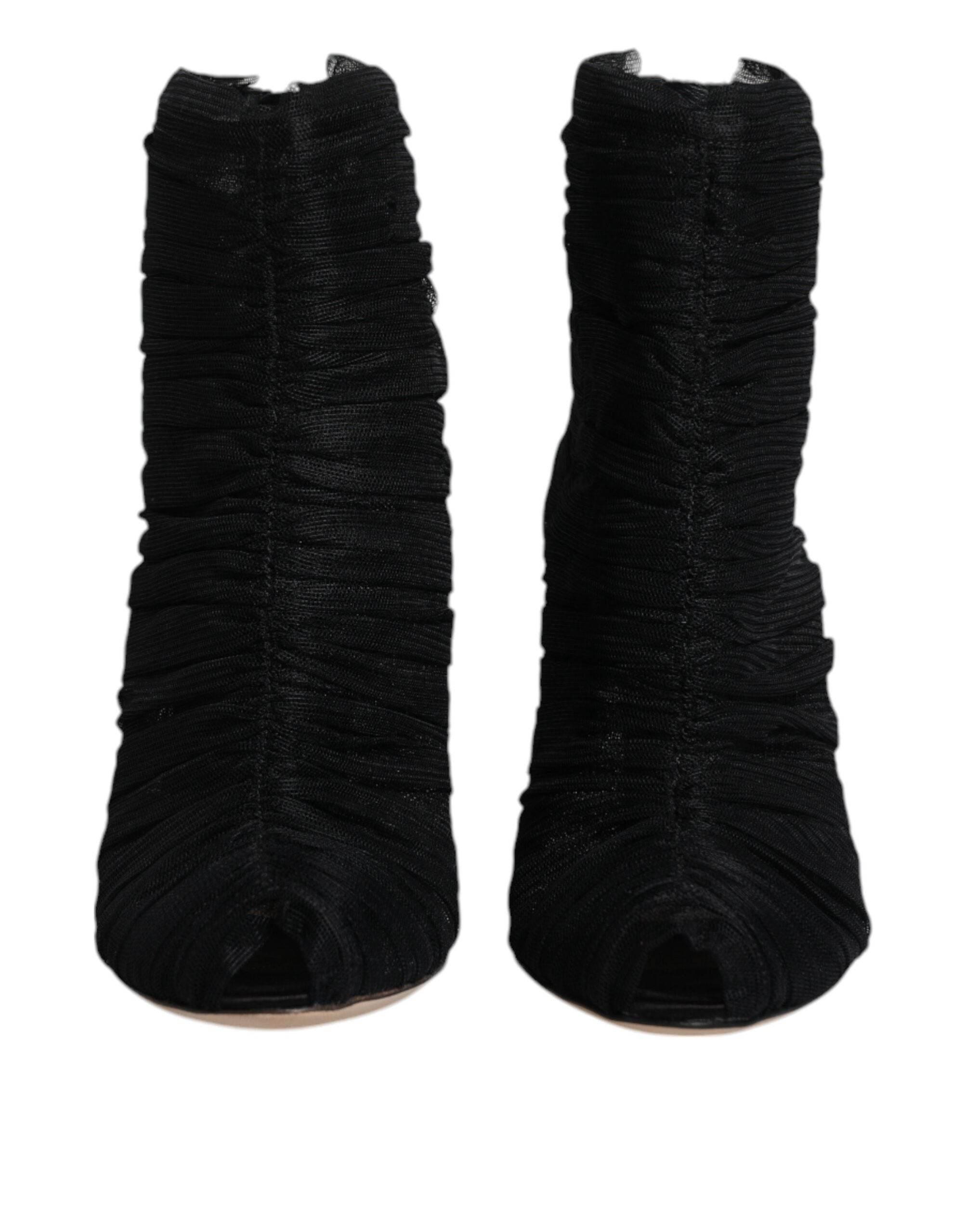 Dolce & Gabbana Black Mesh Stiletto Heels Ankle Boots Shoes - Hilstor