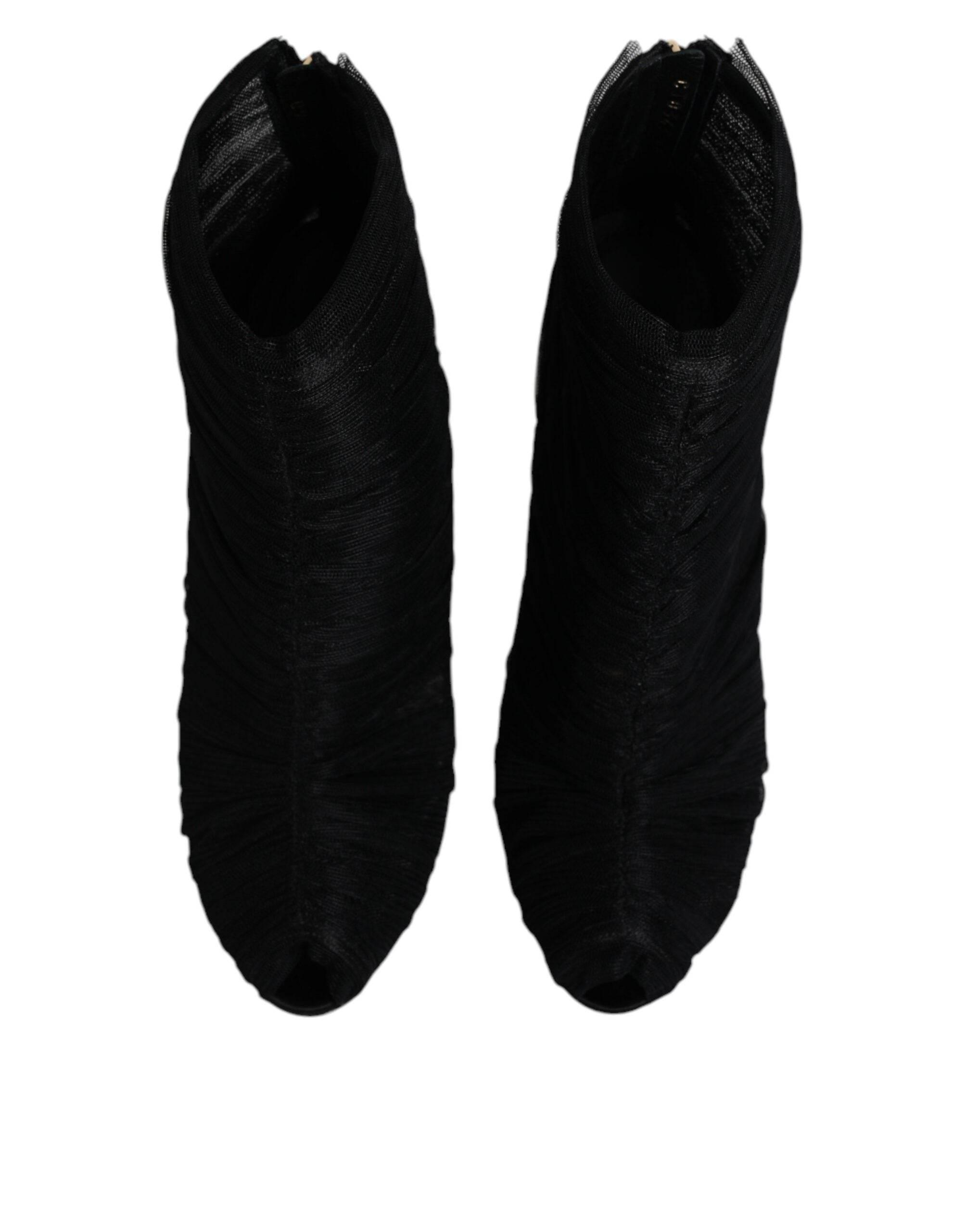 Dolce & Gabbana Black Mesh Stiletto Heels Ankle Boots Shoes - Hilstor