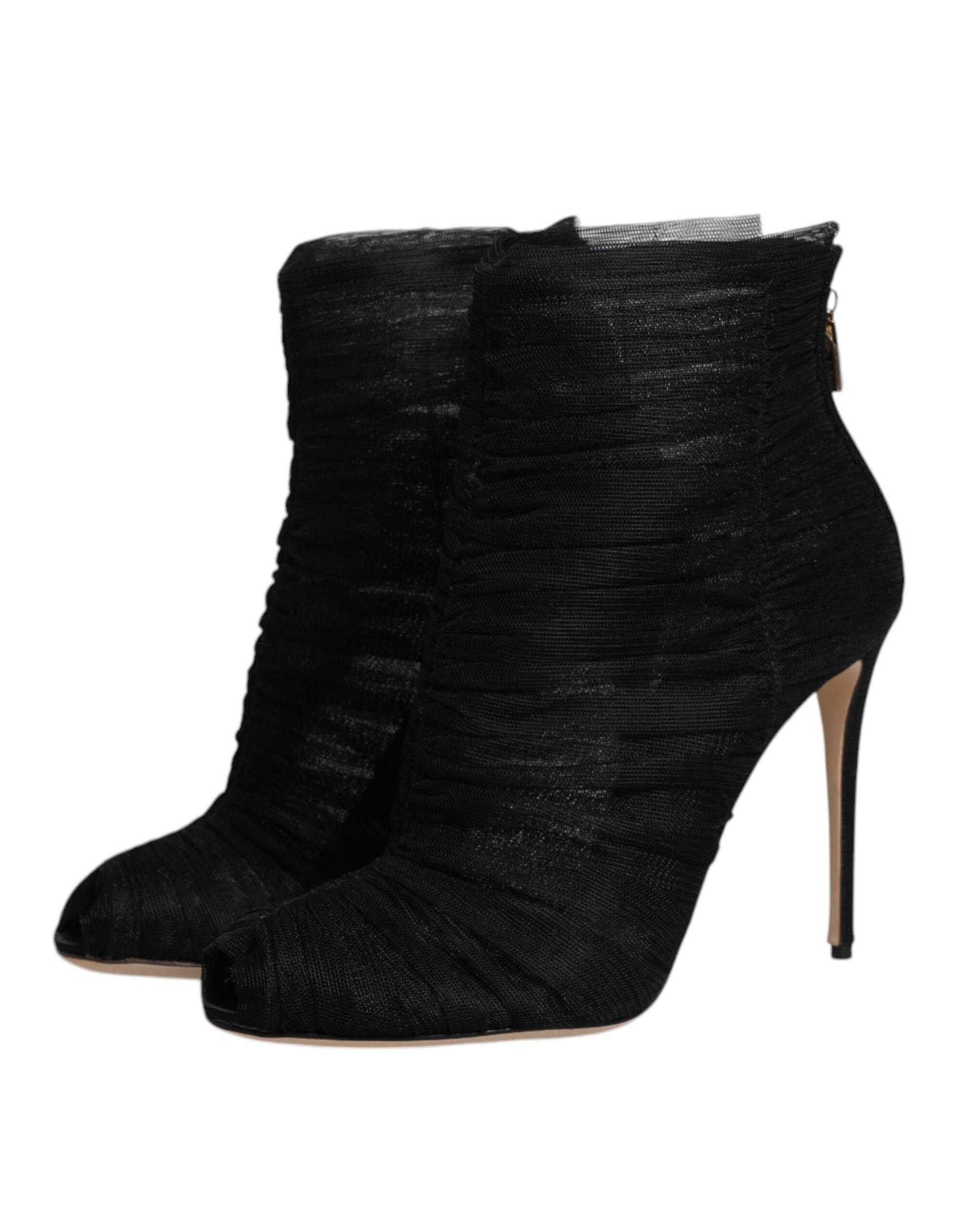 Dolce & Gabbana Black Mesh Stiletto Heels Ankle Boots Shoes - Hilstor