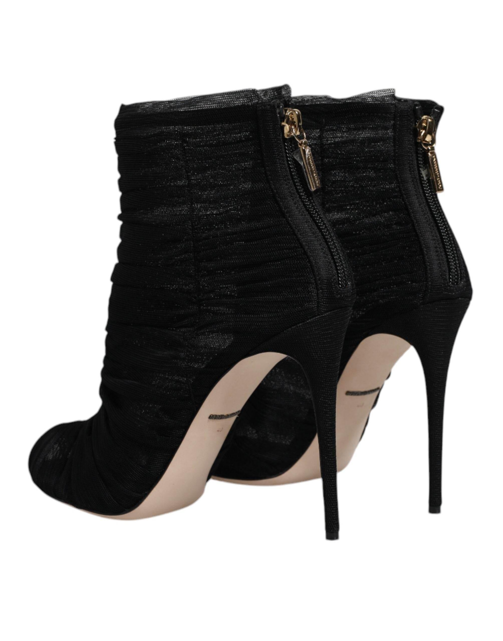 Dolce & Gabbana Black Mesh Stiletto Heels Ankle Boots Shoes - Hilstor