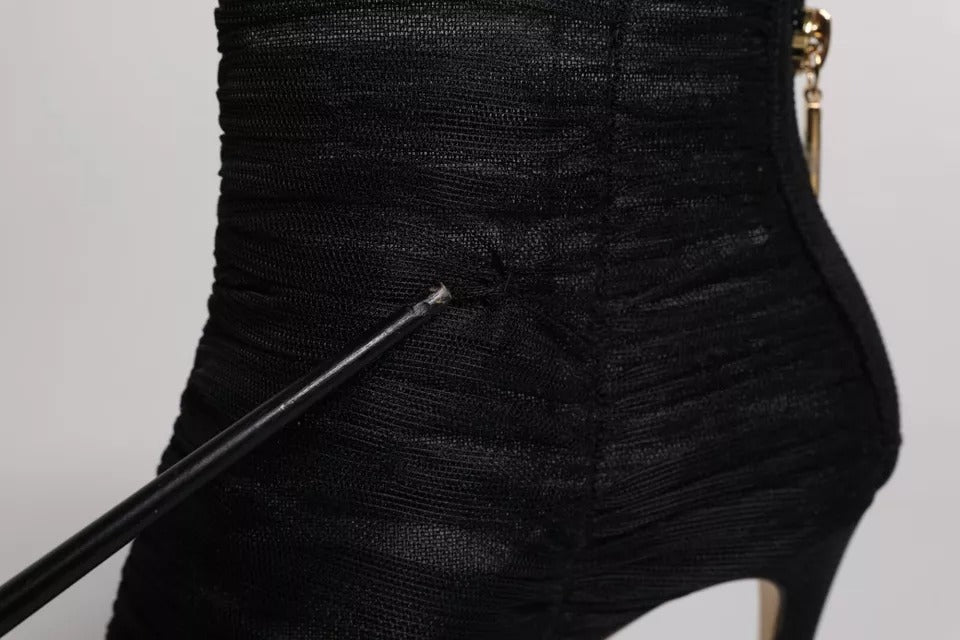 Dolce & Gabbana Black Mesh Stiletto Heels Ankle Boots Shoes