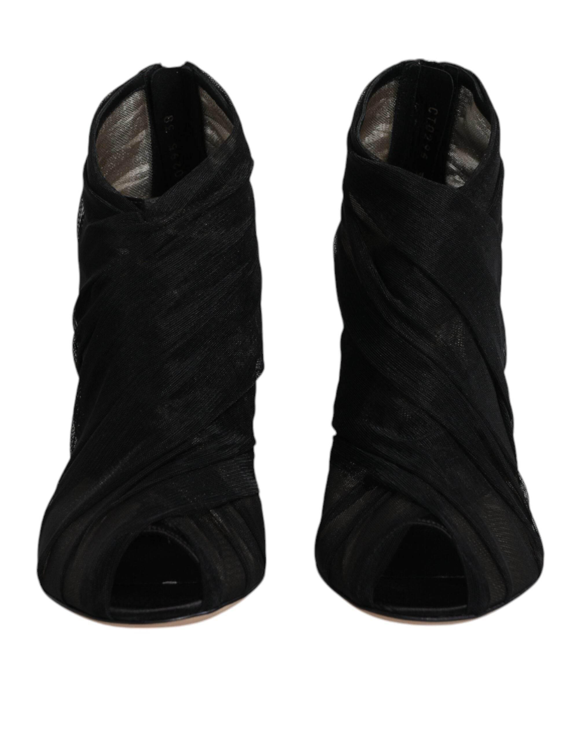 Dolce & Gabbana Black Mesh Stiletto Heels Ankle Boots Shoes - Hilstor