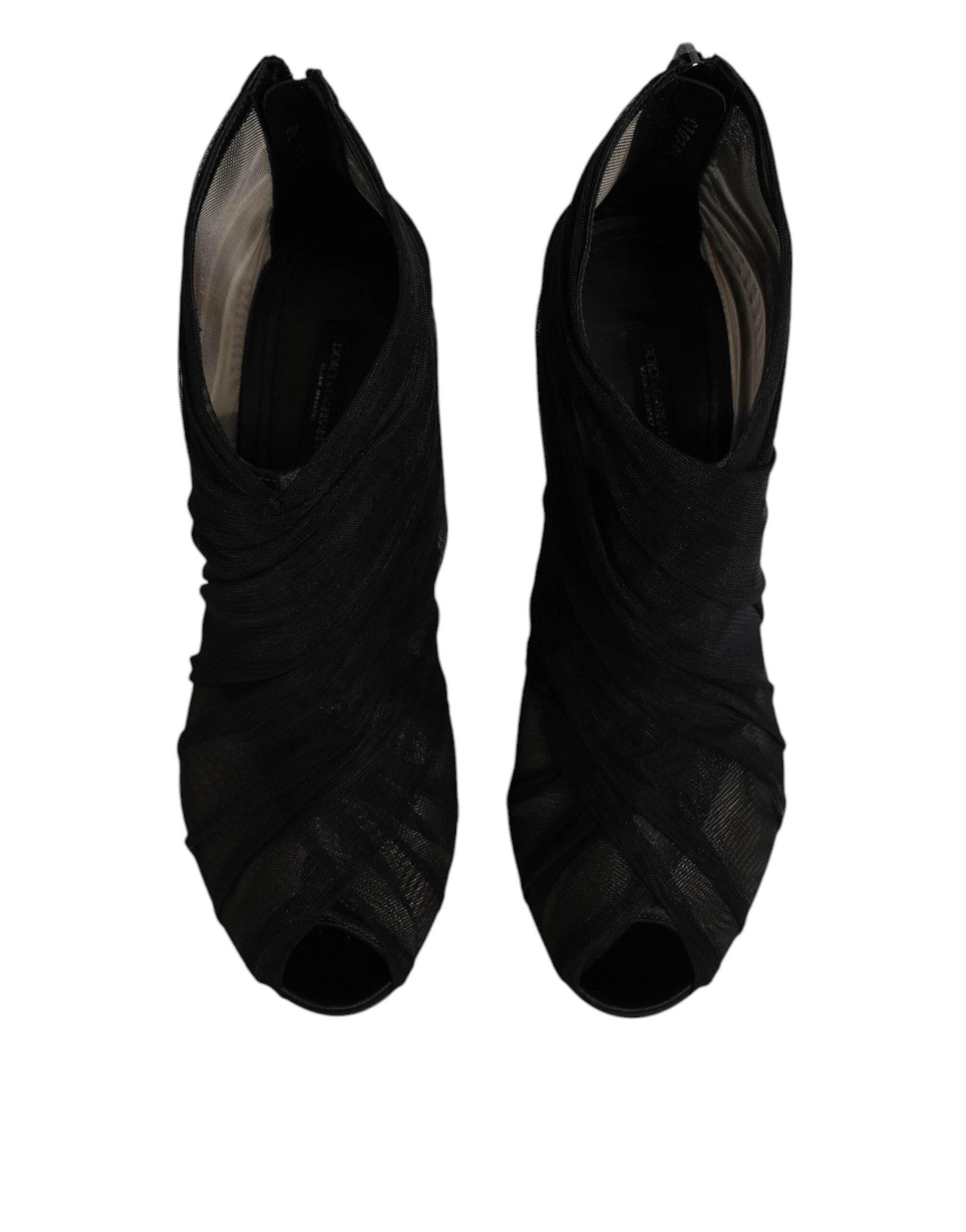 Dolce & Gabbana Black Mesh Stiletto Heels Ankle Boots Shoes - Hilstor