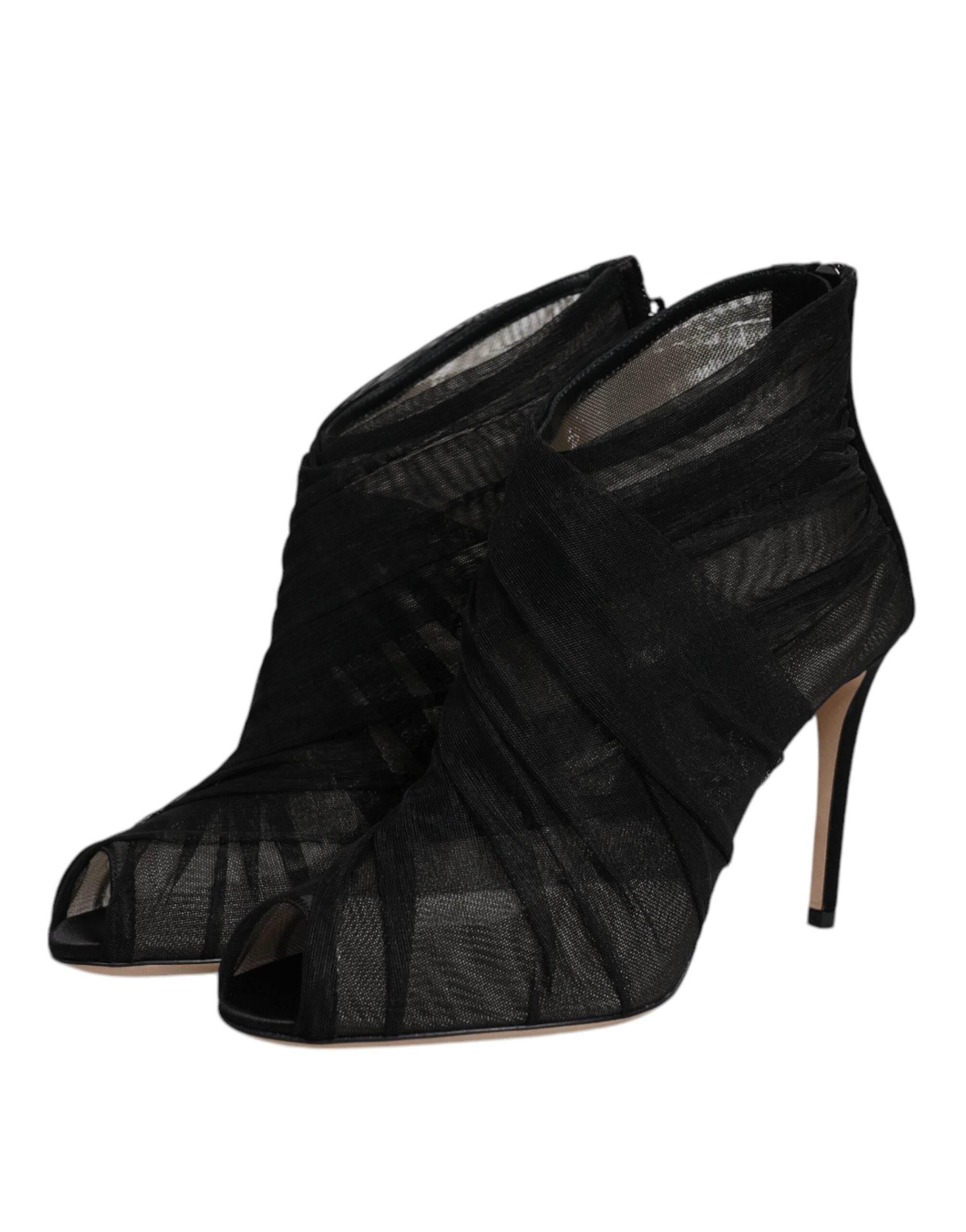 Dolce & Gabbana Black Mesh Stiletto Heels Ankle Boots Shoes - Hilstor