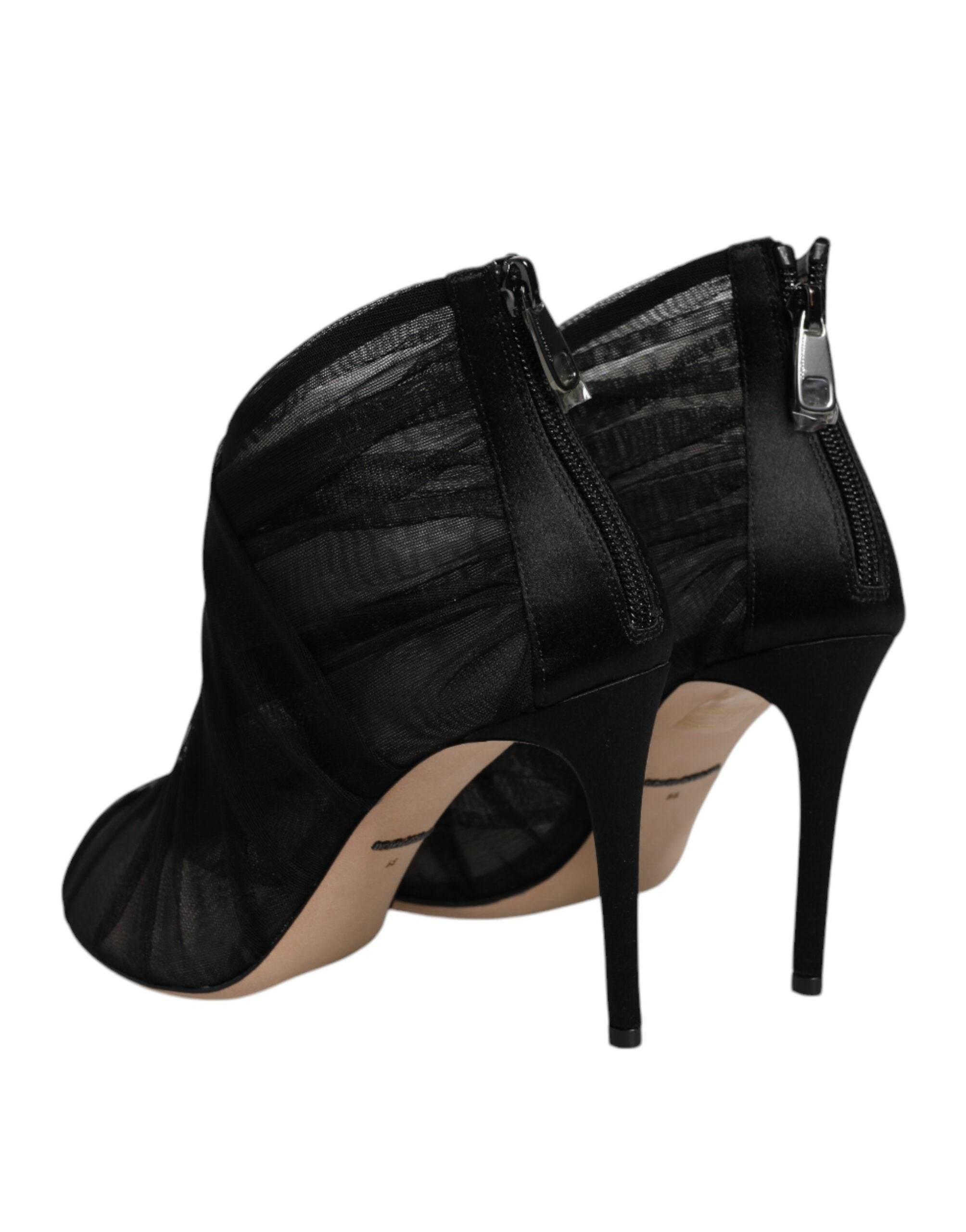 Dolce & Gabbana Black Mesh Stiletto Heels Ankle Boots Shoes - Hilstor