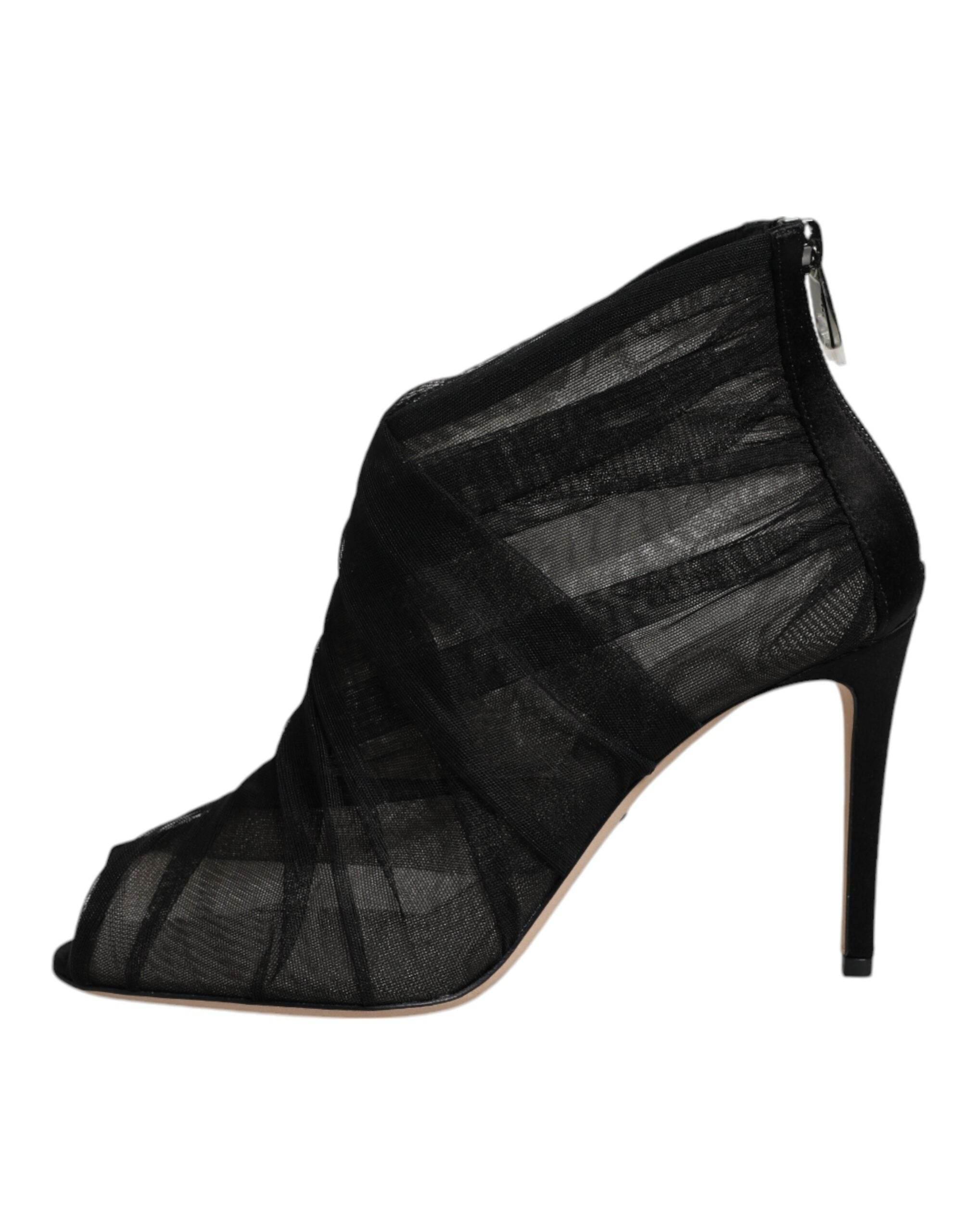 Dolce & Gabbana Black Mesh Stiletto Heels Ankle Boots Shoes - Hilstor