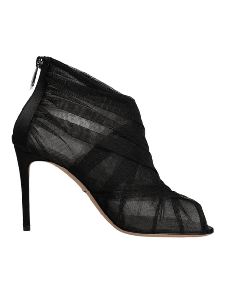 Dolce & Gabbana Black Mesh Stiletto Heels Ankle Boots Shoes - Hilstor