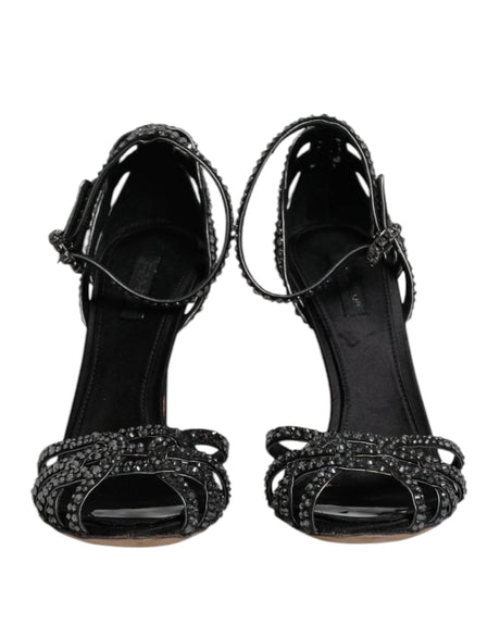 Dolce & Gabbana Black Strass Ankle Strap Heels Sandals Shoes - Hilstor