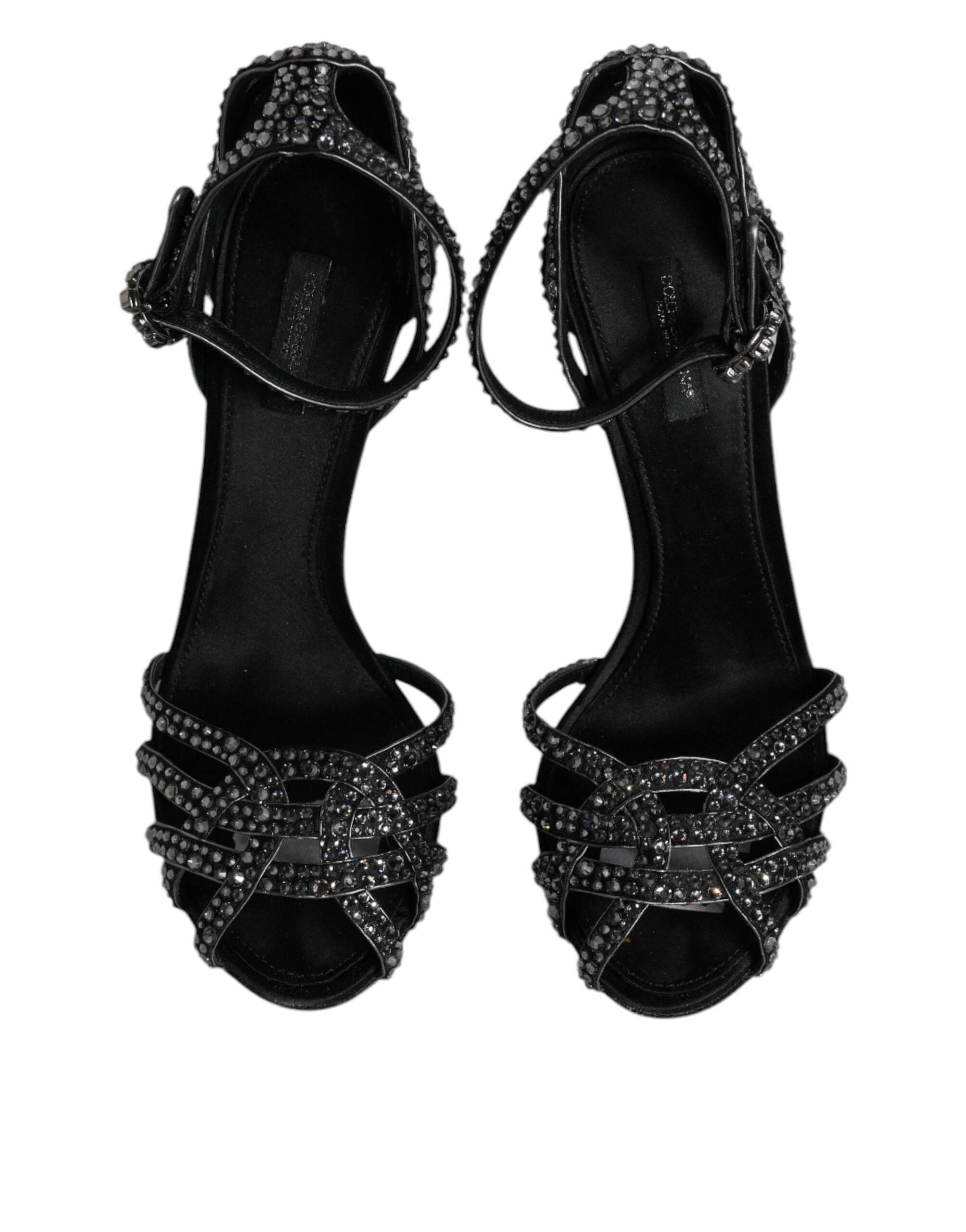 Dolce & Gabbana Black Strass Ankle Strap Heels Sandals Shoes - Hilstor