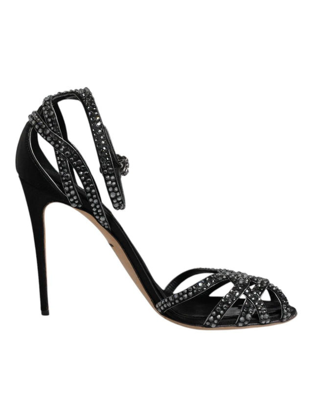 Dolce & Gabbana Black Strass Ankle Strap Heels Sandals Shoes - Hilstor