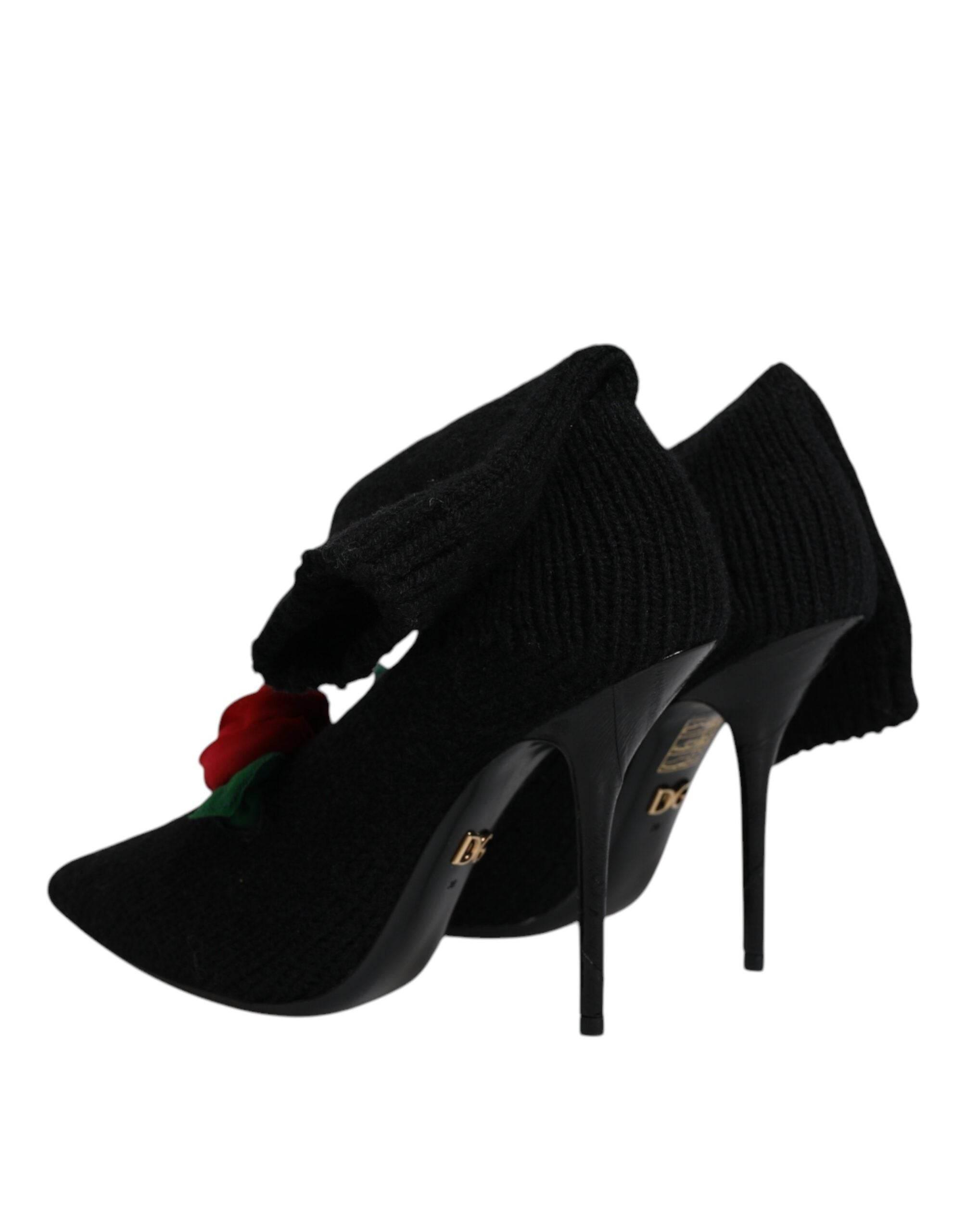 Dolce & Gabbana Black Stiletto Heels Mid Calf Boots Shoes - Hilstor