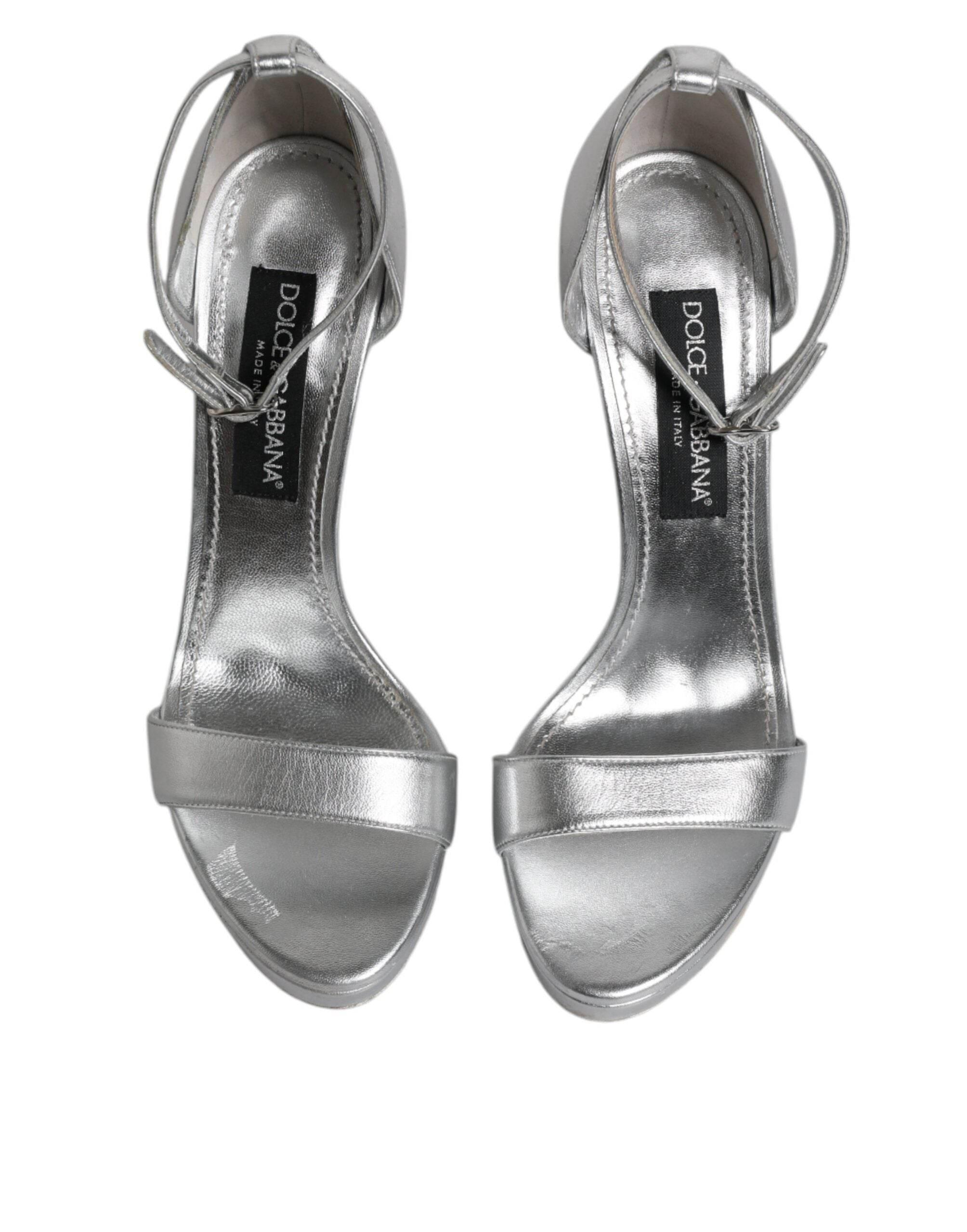 Dolce & Gabbana Silver Leather Platform Keira Sandals Shoes - Hilstor