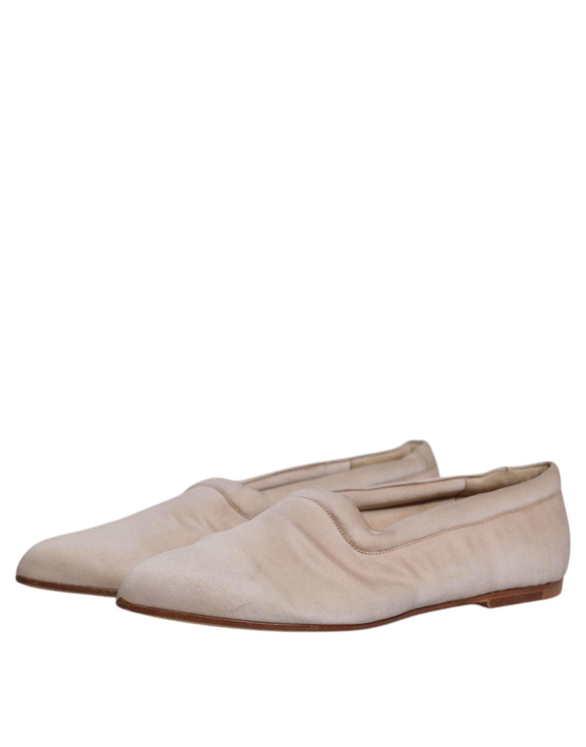 Dolce & Gabbana Beige Fabric Slip On Ballerina Flats Shoes - Hilstor