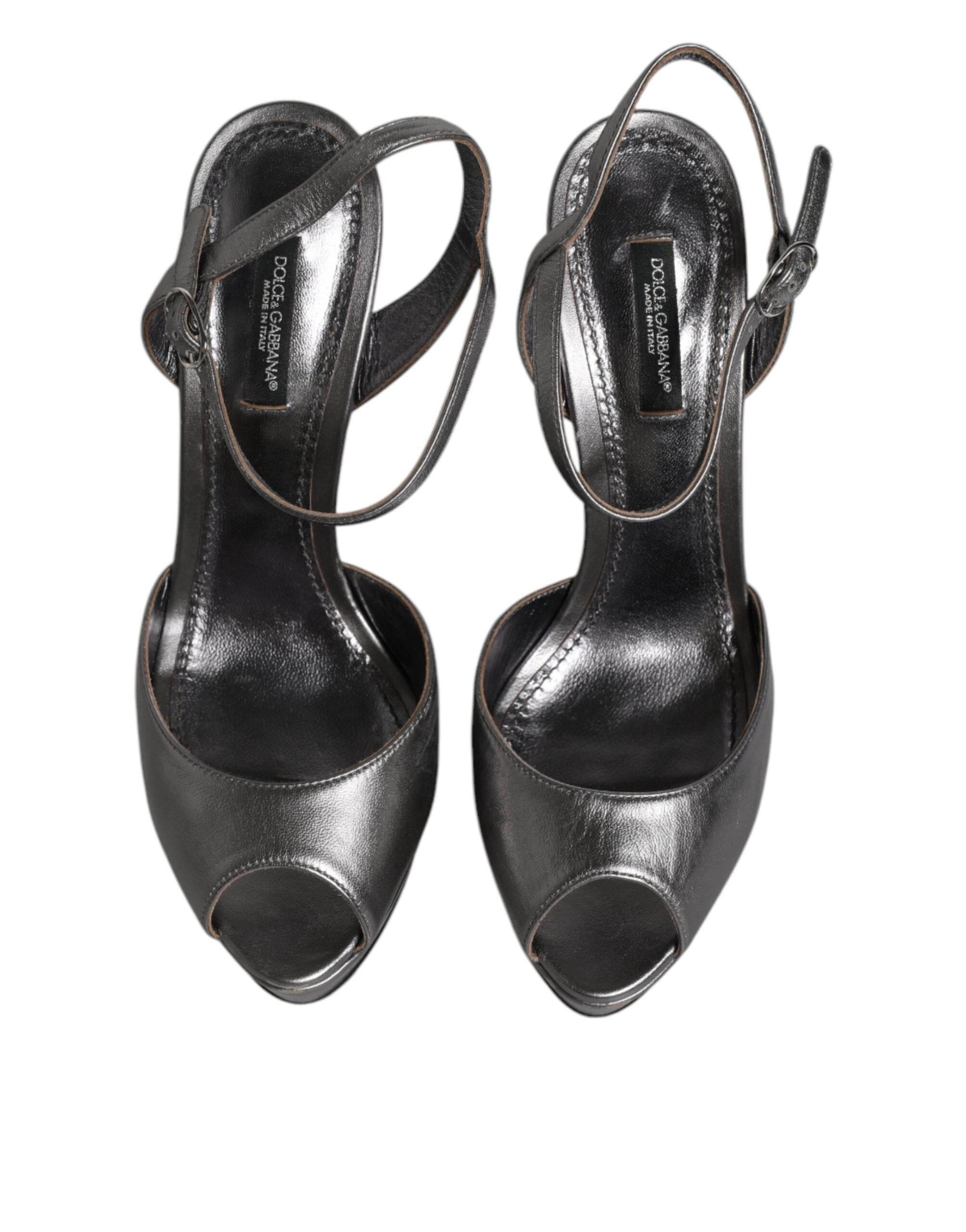 Dolce & Gabbana Silver Leather Platform Heels Sandals Shoes - Hilstor