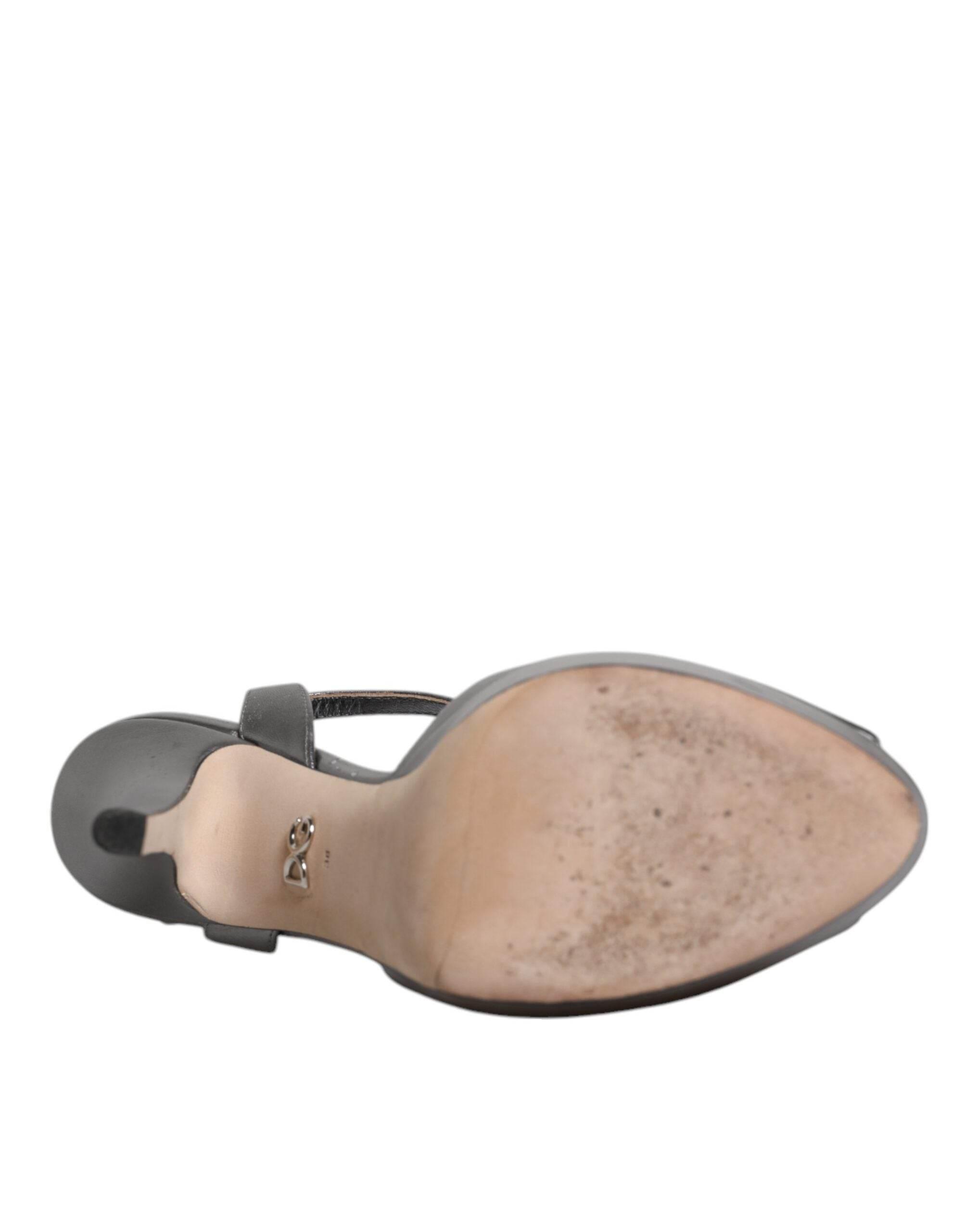 Dolce & Gabbana Silver Leather Platform Heels Sandals Shoes - Hilstor