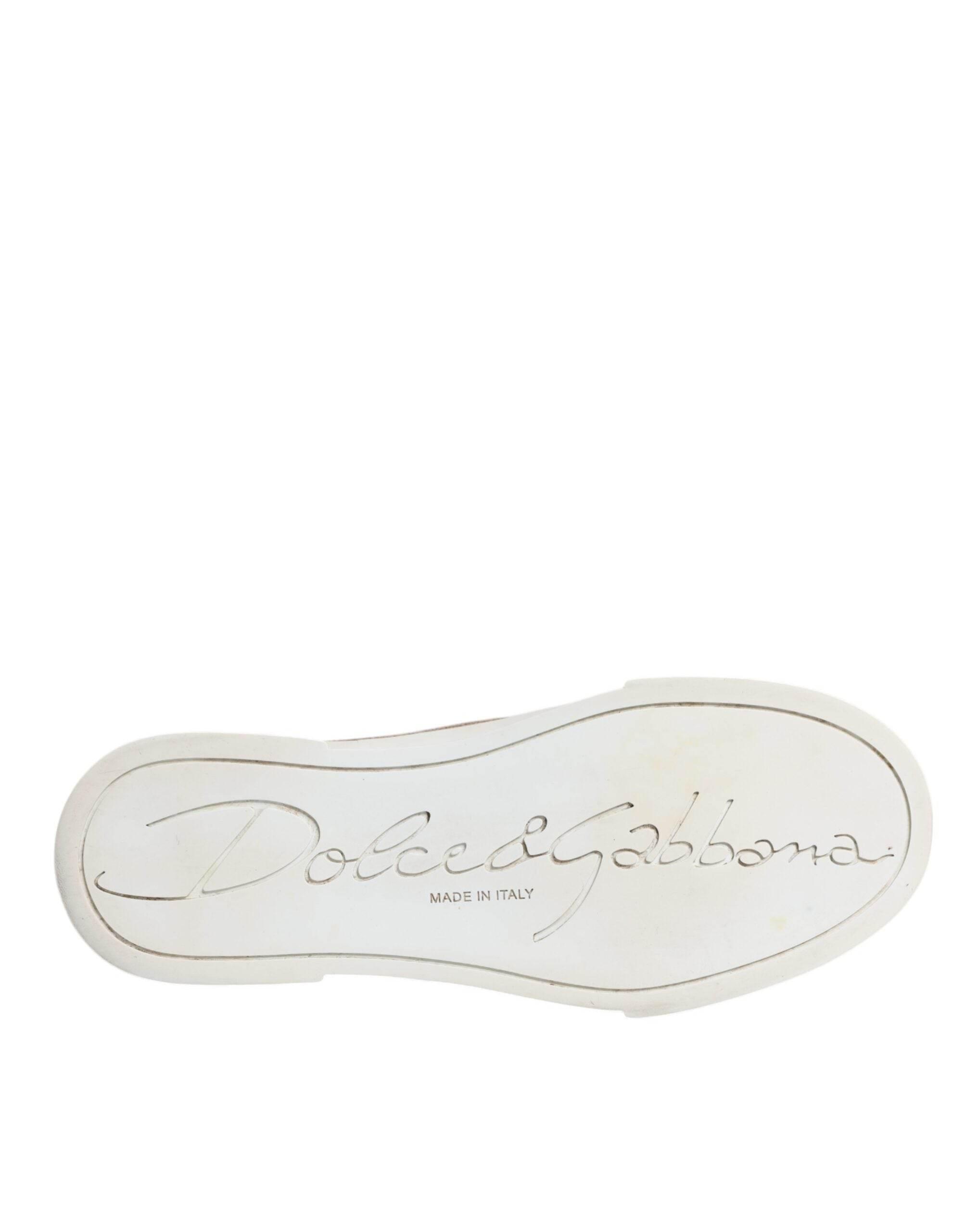 Dolce & Gabbana Gold White Logo Low Top Sneakers Shoes - Hilstor