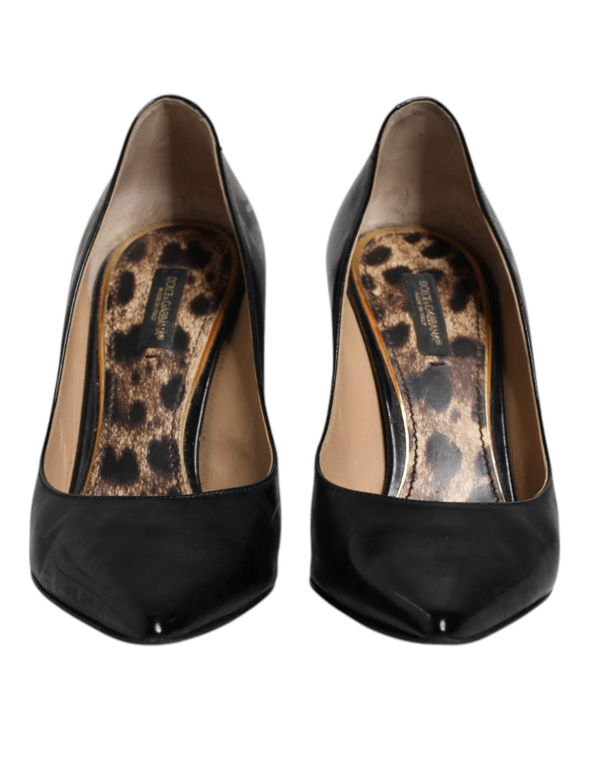 Dolce & Gabbana Black Calf Leather Stiletto Heels Pumps Shoes - Hilstor