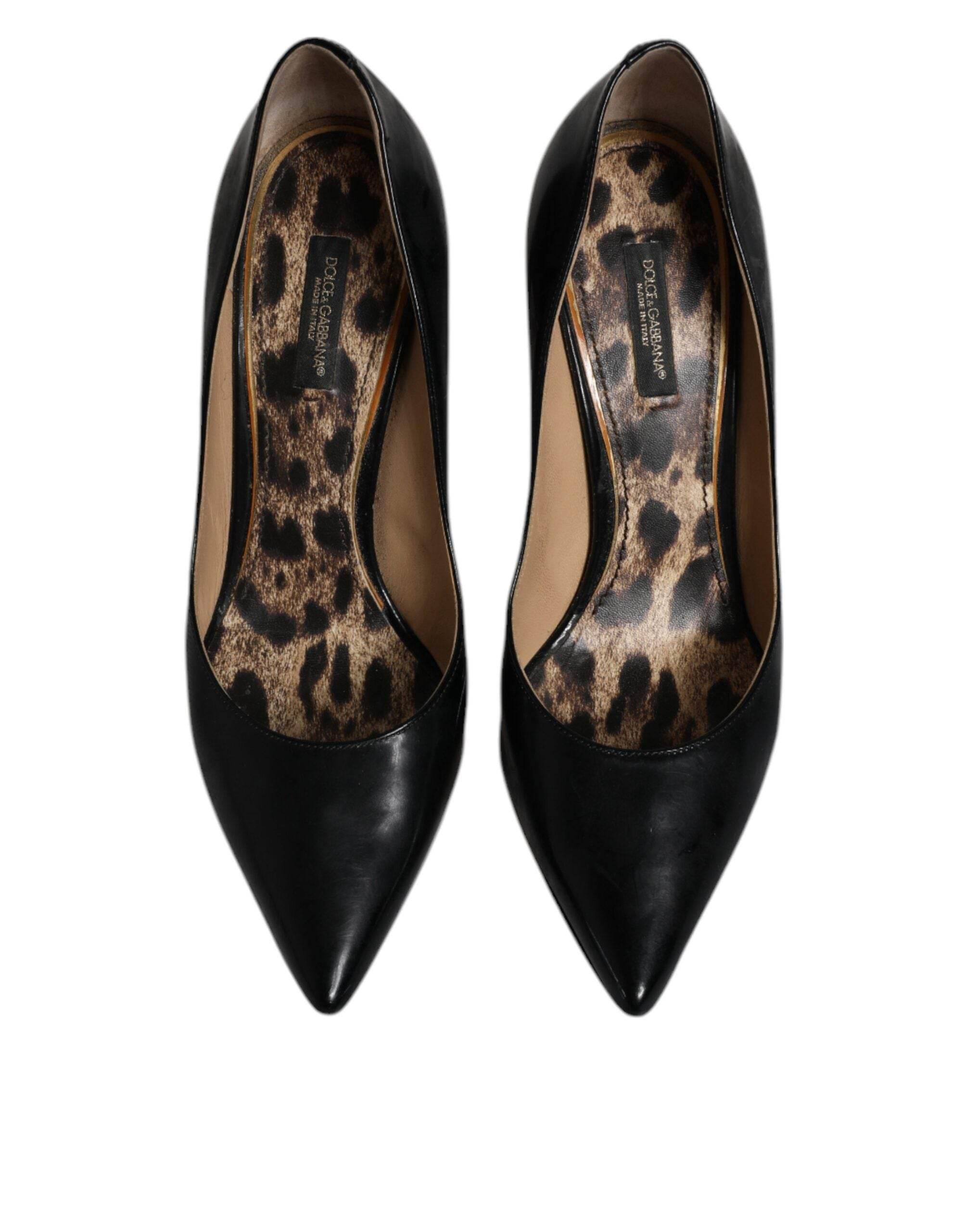 Dolce & Gabbana Black Calf Leather Stiletto Heels Pumps Shoes - Hilstor