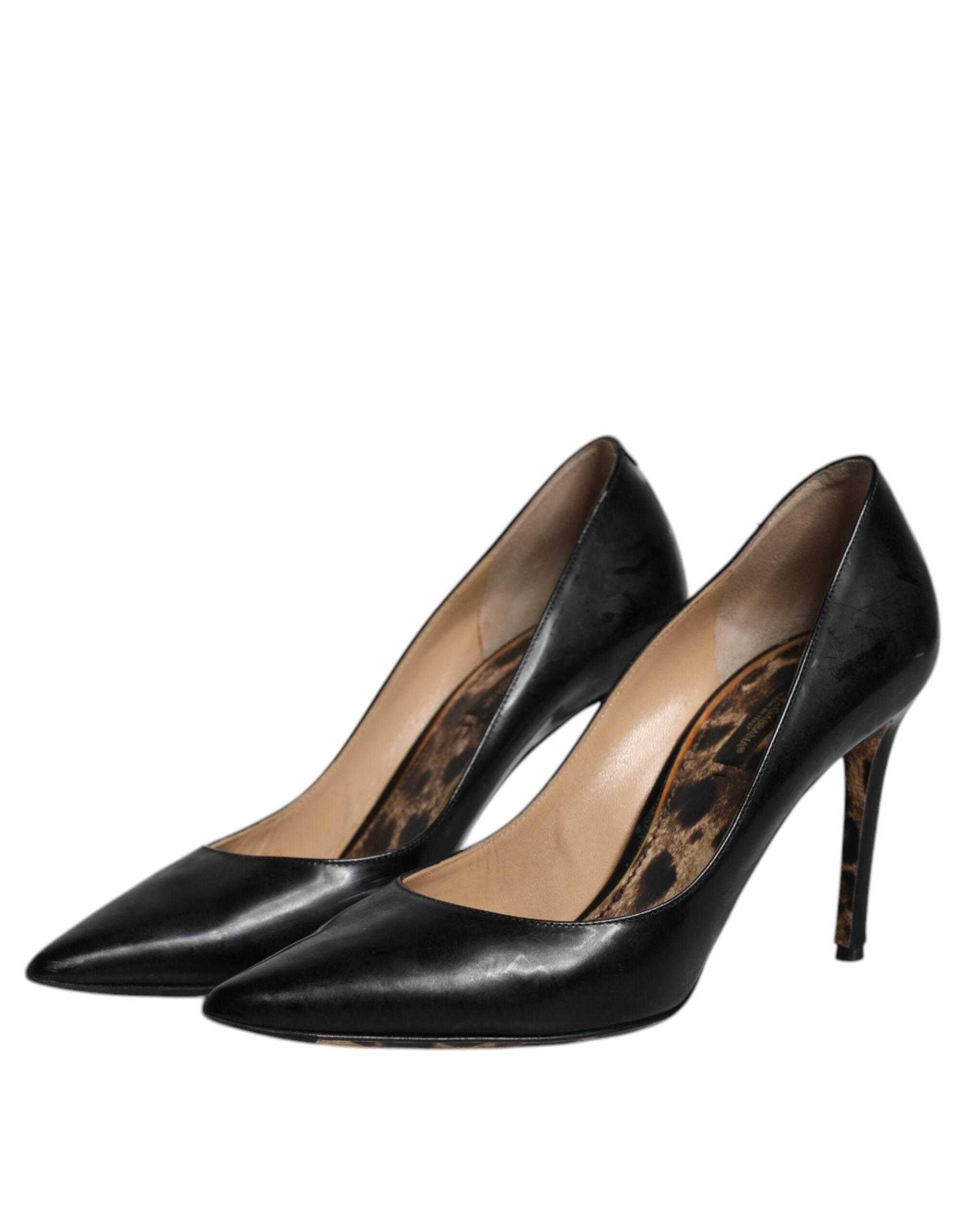 Dolce & Gabbana Black Calf Leather Stiletto Heels Pumps Shoes - Hilstor
