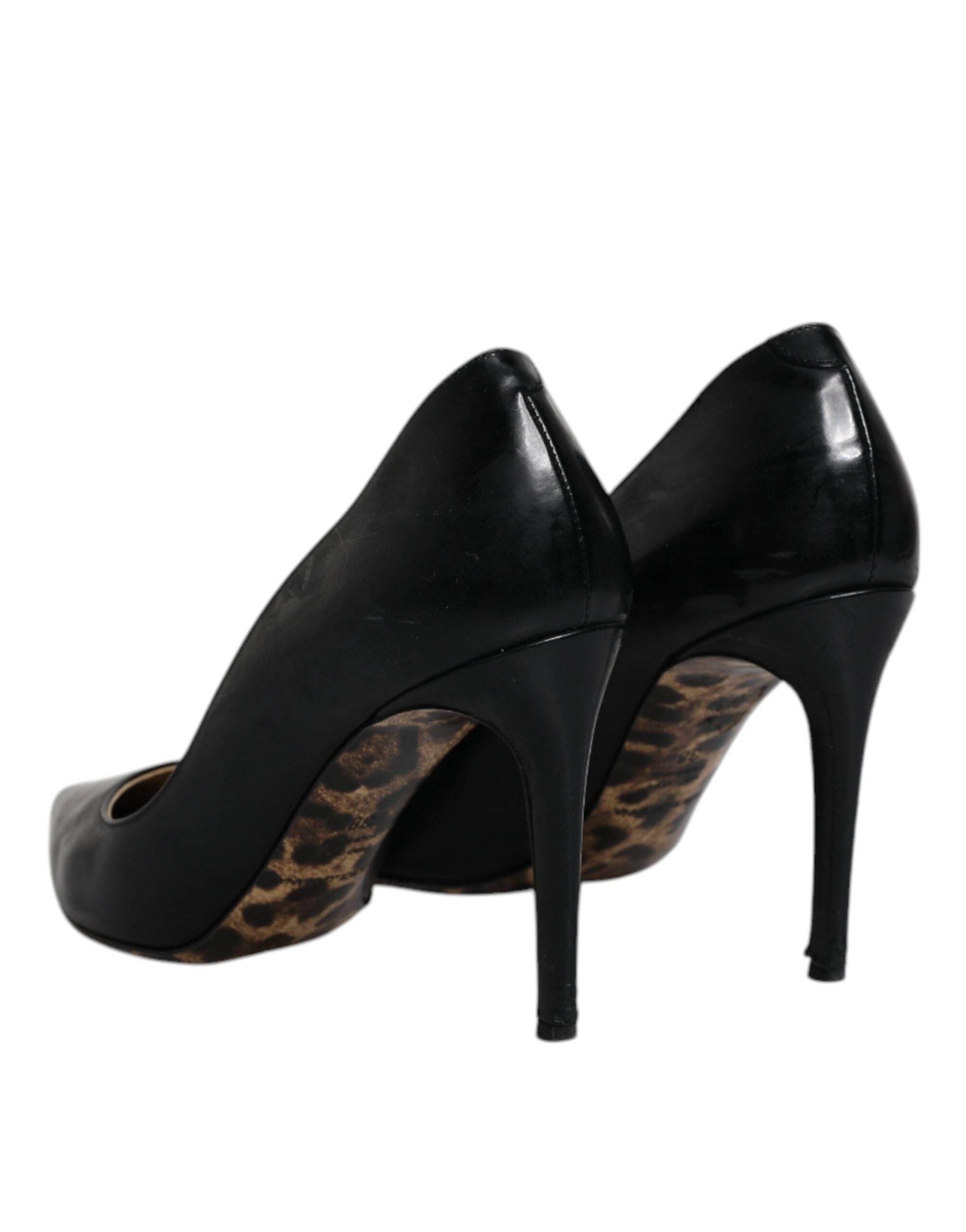 Dolce & Gabbana Black Calf Leather Stiletto Heels Pumps Shoes - Hilstor