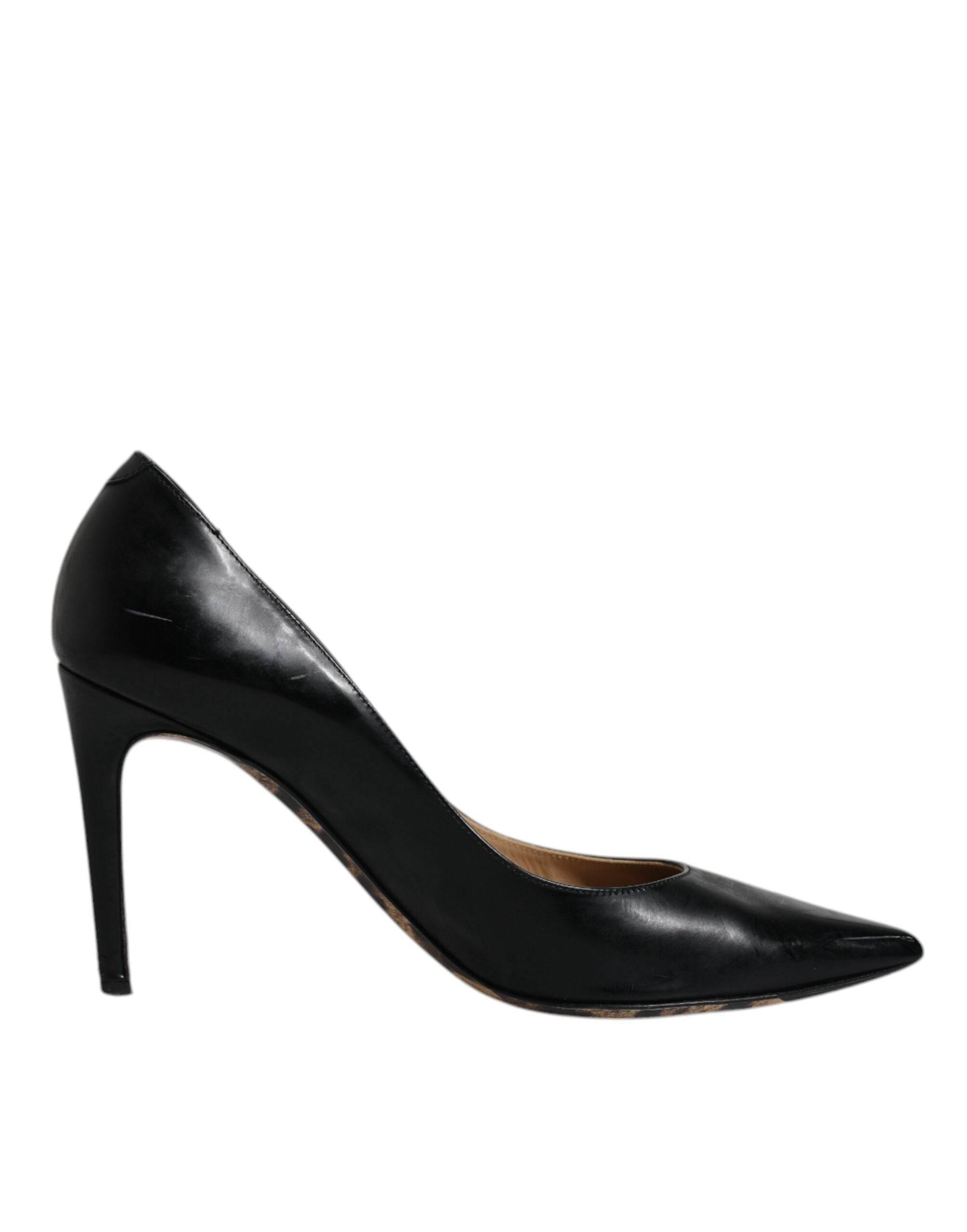 Dolce & Gabbana Black Calf Leather Stiletto Heels Pumps Shoes - Hilstor