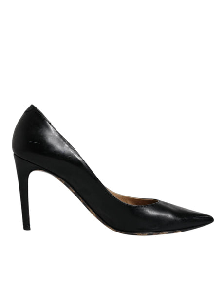 Dolce & Gabbana Black Calf Leather Stiletto Heels Pumps Shoes - Hilstor