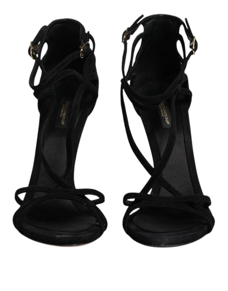 Dolce & Gabbana Black Suede Ankle Strap Heels Sandals Shoes - Hilstor