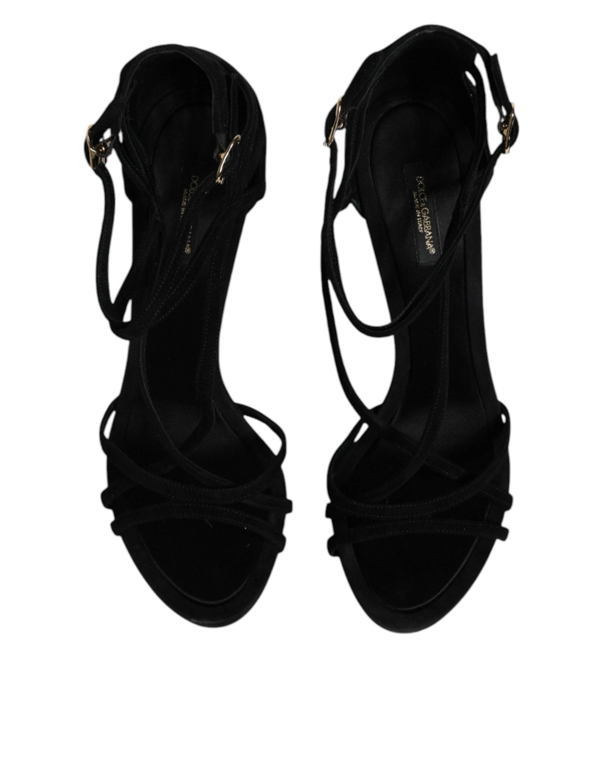 Dolce & Gabbana Black Suede Ankle Strap Heels Sandals Shoes - Hilstor