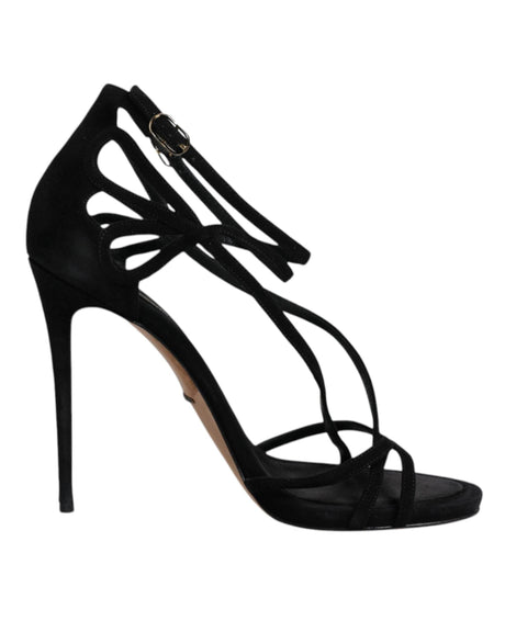 Dolce & Gabbana Black Suede Ankle Strap Heels Sandals Shoes - Hilstor