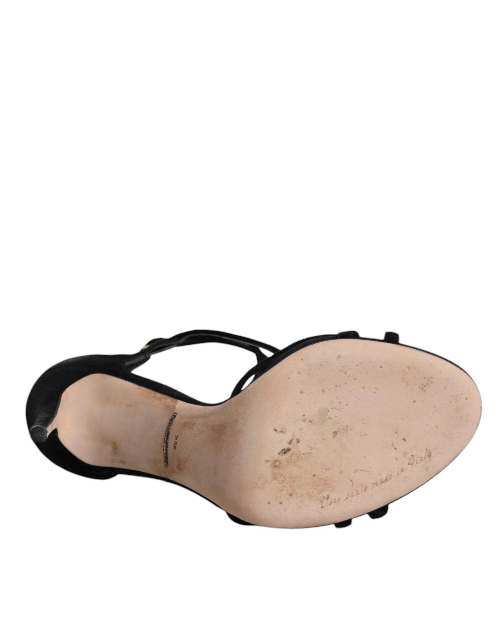 Dolce & Gabbana Black Suede Ankle Strap Heels Sandals Shoes - Hilstor