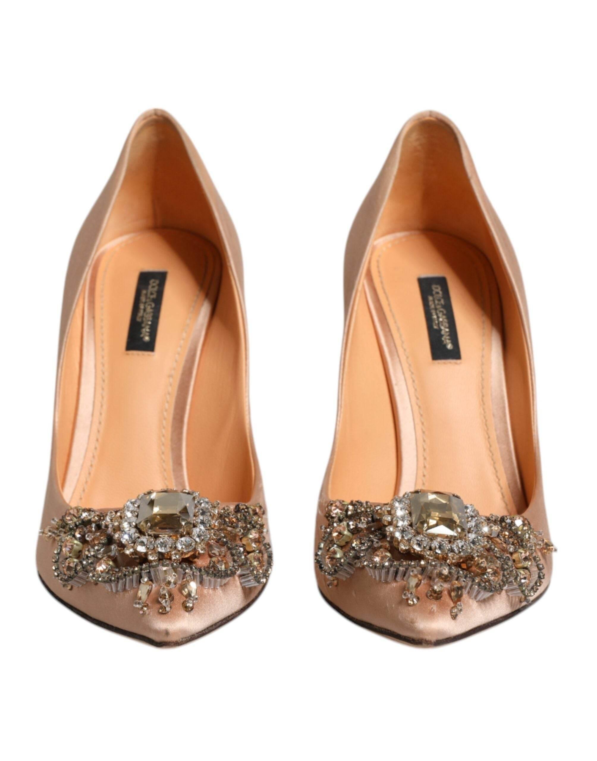 Dolce & Gabbana Beige Satin Crystal High Heels Pumps Shoes - Hilstor