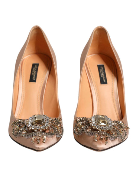 Dolce & Gabbana Beige Satin Crystal High Heels Pumps Shoes - Hilstor