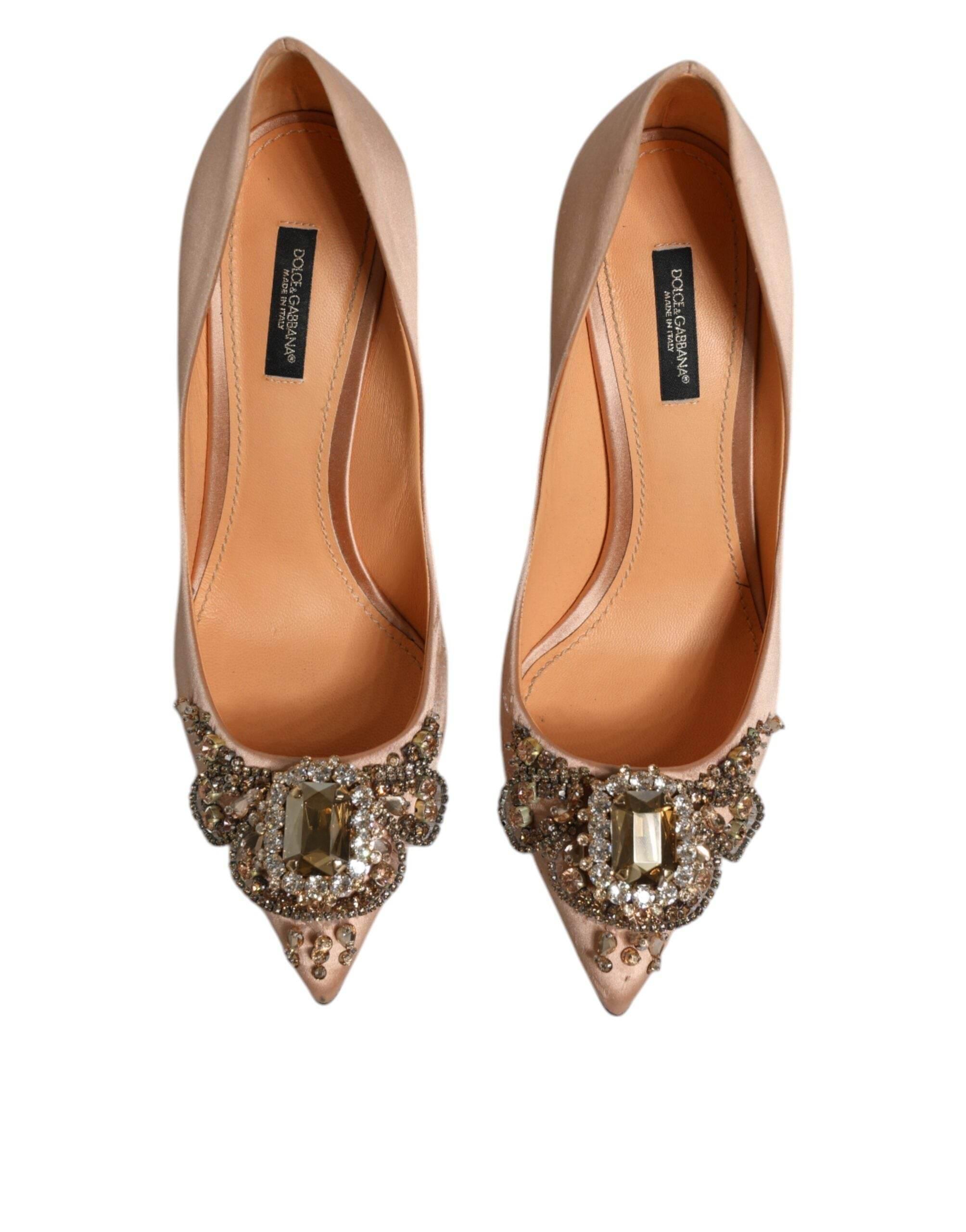 Dolce & Gabbana Beige Satin Crystal High Heels Pumps Shoes - Hilstor