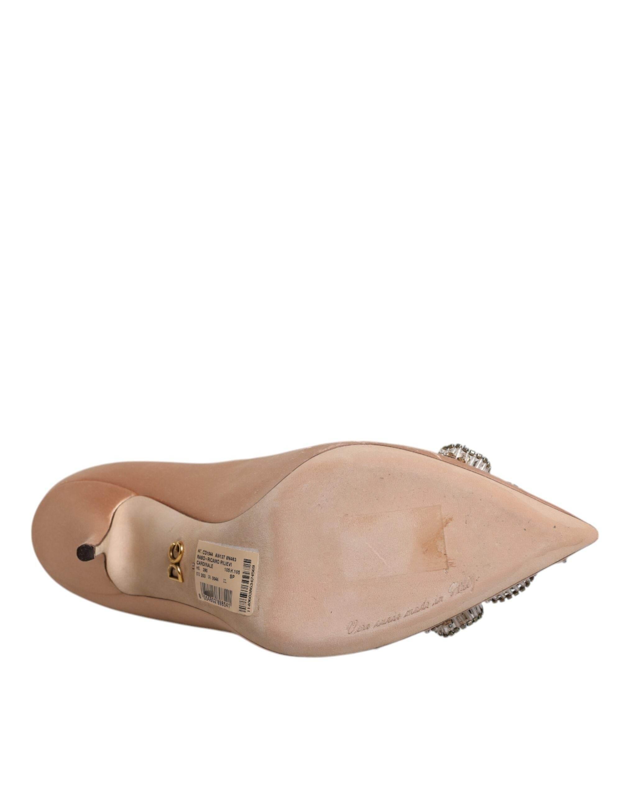 Dolce & Gabbana Beige Satin Crystal High Heels Pumps Shoes - Hilstor
