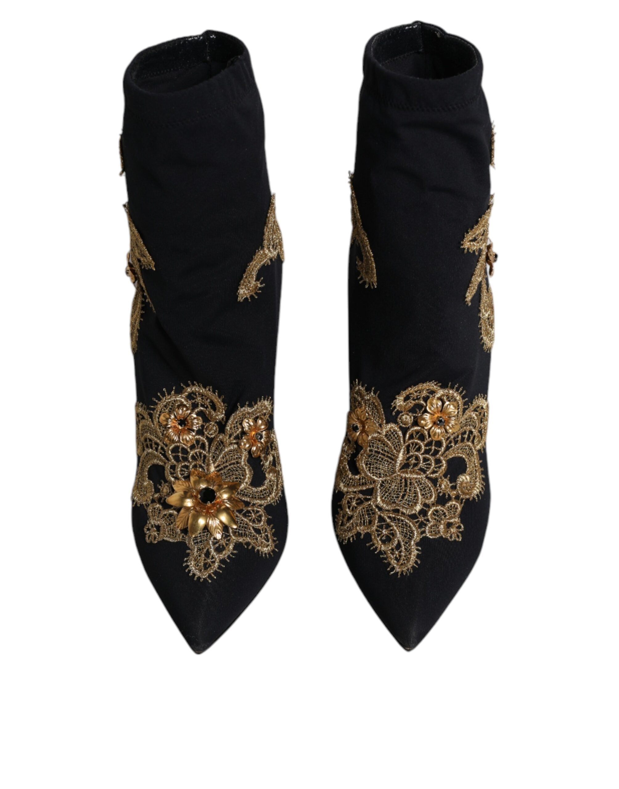 Dolce &amp; Gabbana Sort Guld Broderi Slip On Boots Sko