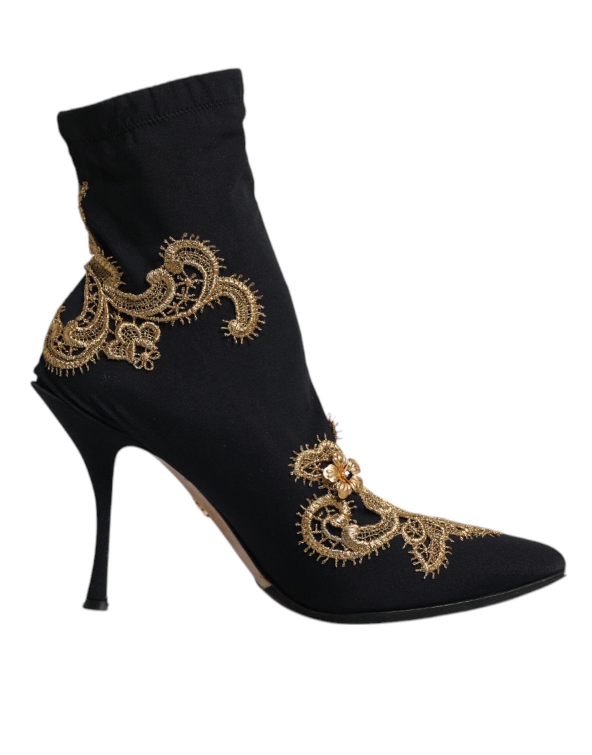 Dolce &amp; Gabbana Sort Guld Broderi Slip On Boots Sko