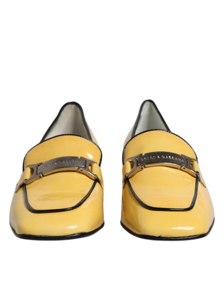 Dolce & Gabbana Yellow Leather Logo Plaque Slip On Mocassin Shoes - Hilstor