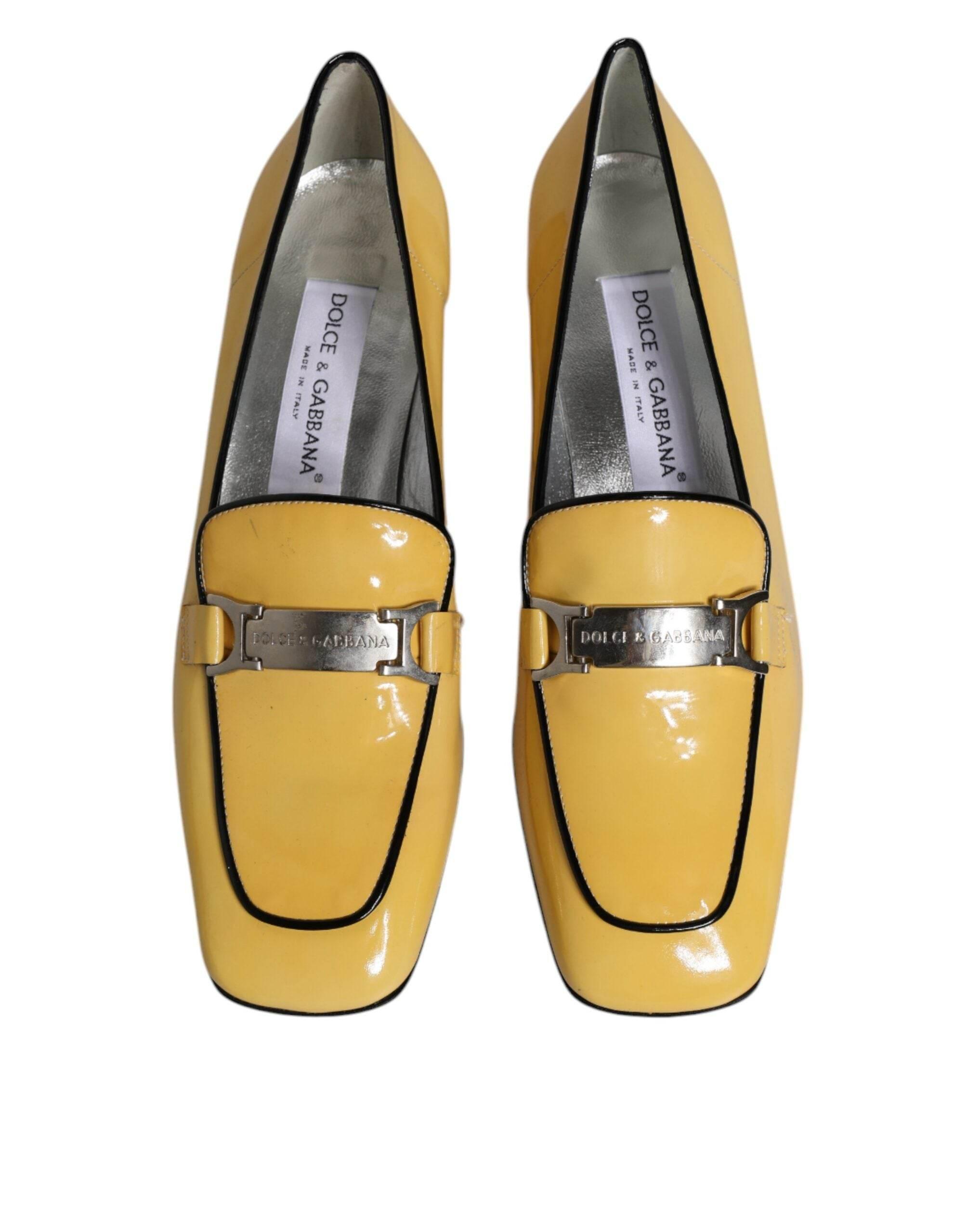 Dolce & Gabbana Yellow Leather Logo Plaque Slip On Mocassin Shoes - Hilstor