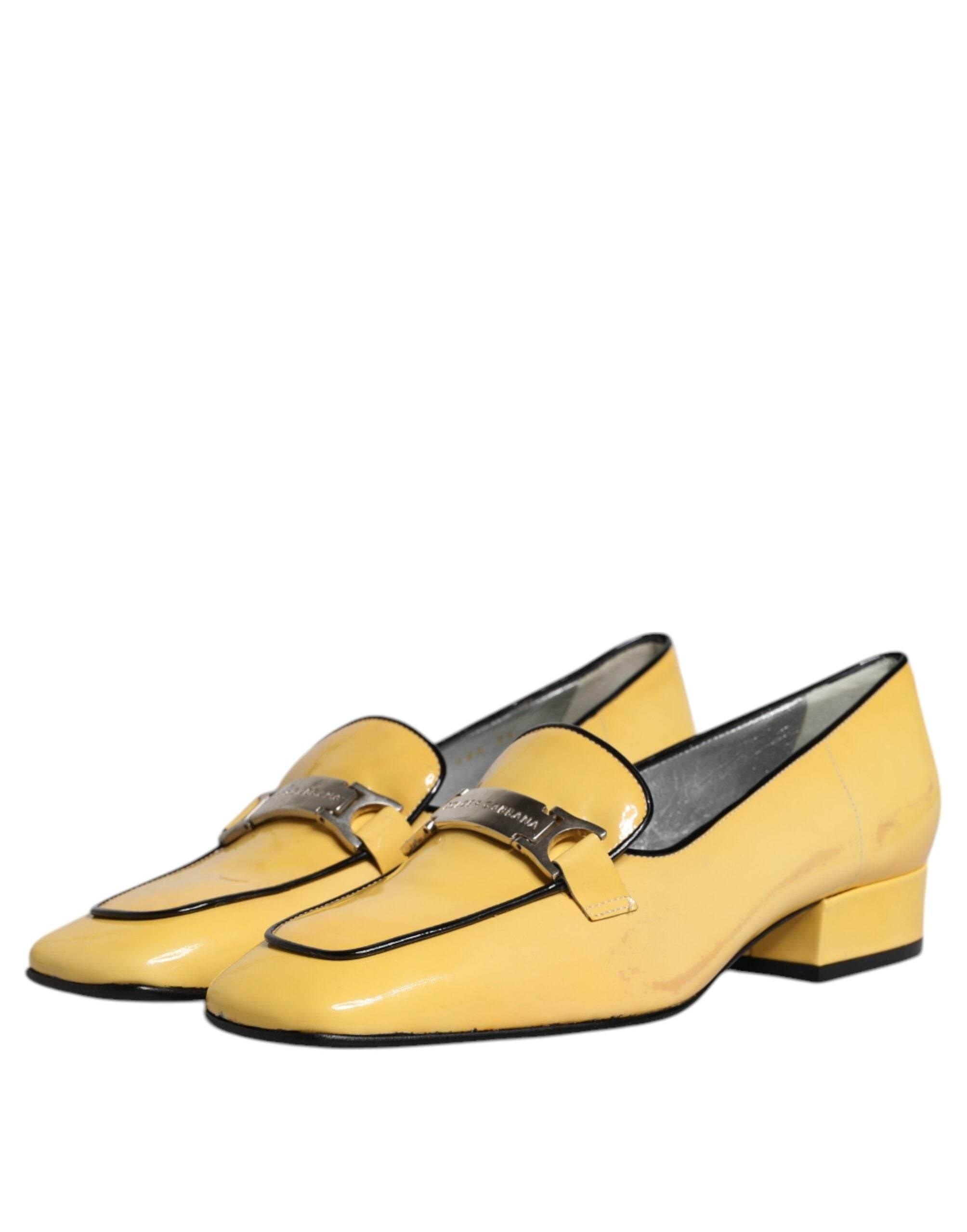 Dolce & Gabbana Yellow Leather Logo Plaque Slip On Mocassin Shoes - Hilstor