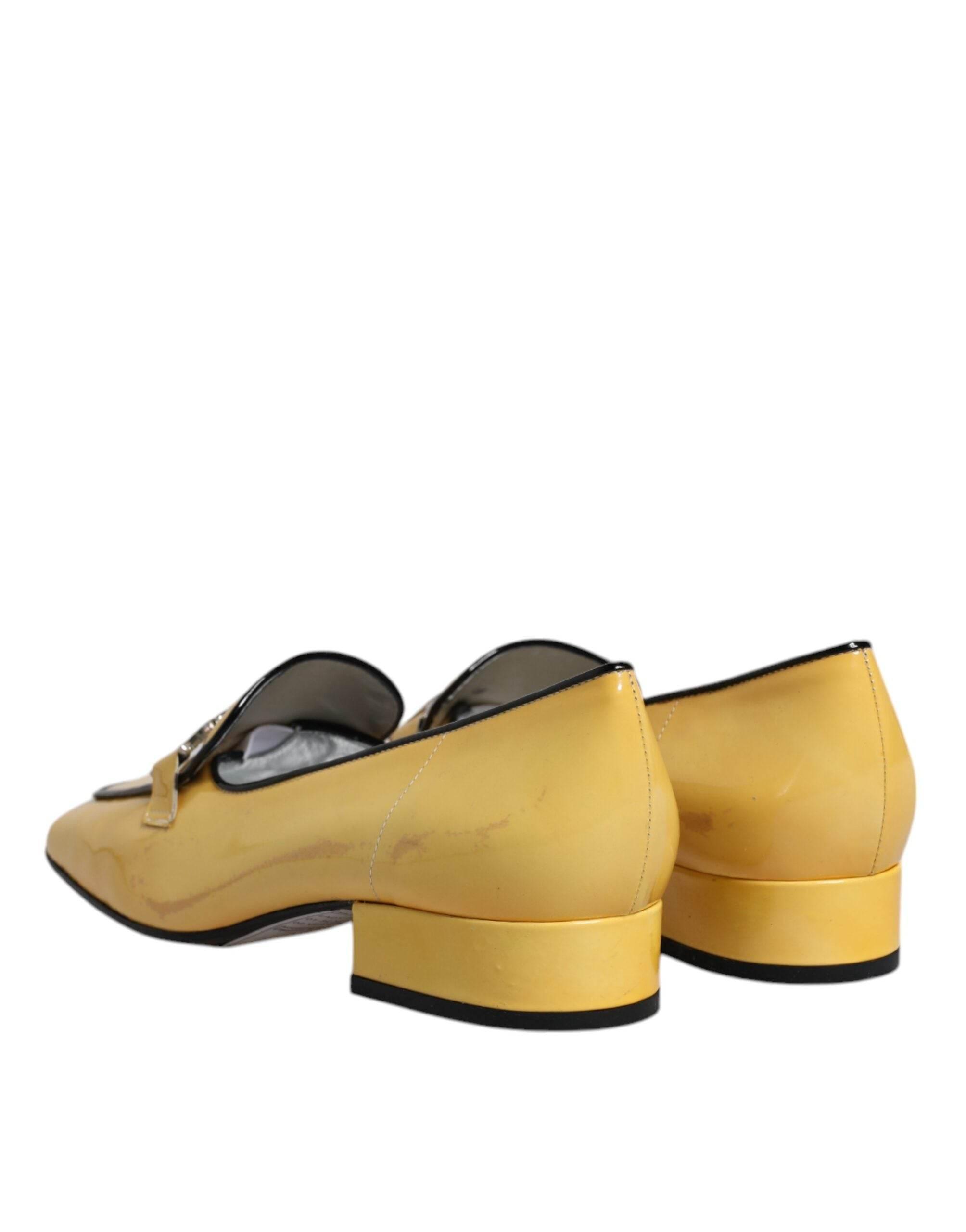 Dolce & Gabbana Yellow Leather Logo Plaque Slip On Mocassin Shoes - Hilstor