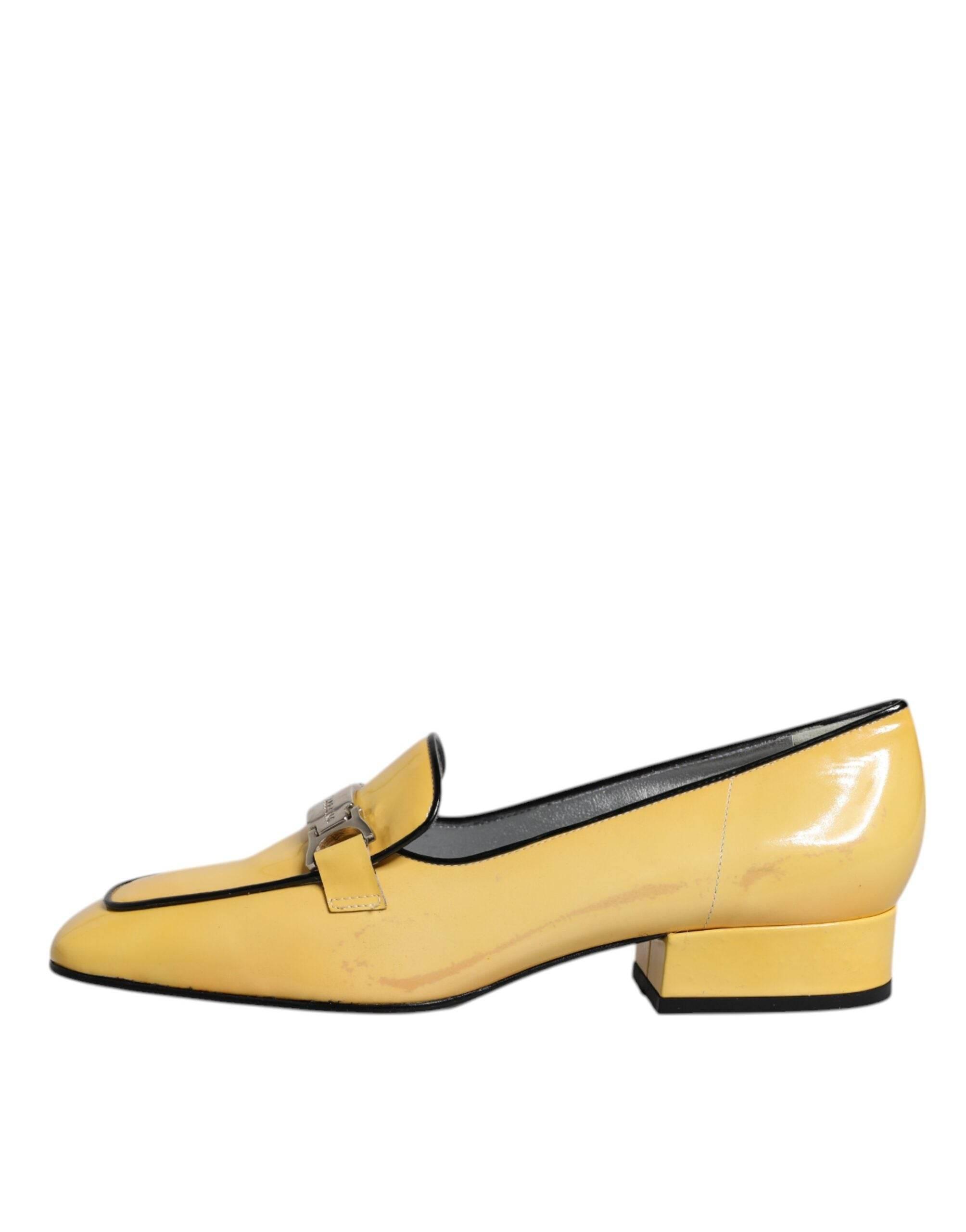 Dolce & Gabbana Yellow Leather Logo Plaque Slip On Mocassin Shoes - Hilstor