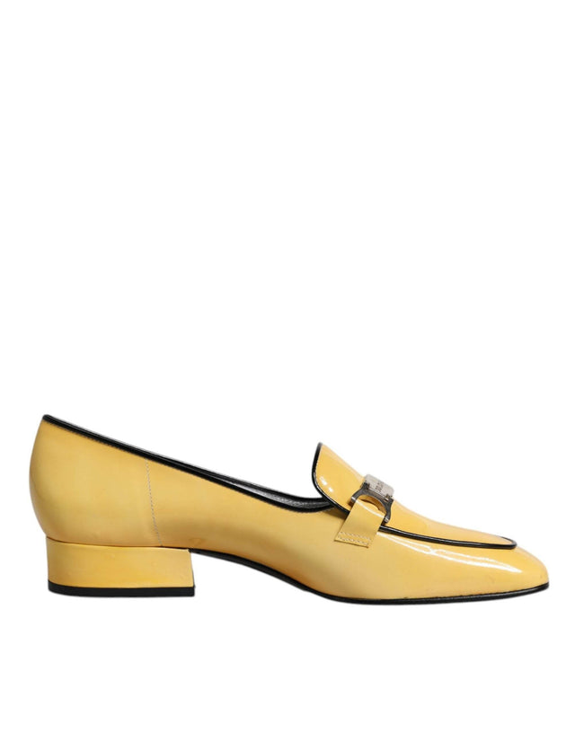 Dolce & Gabbana Yellow Leather Logo Plaque Slip On Mocassin Shoes - Hilstor