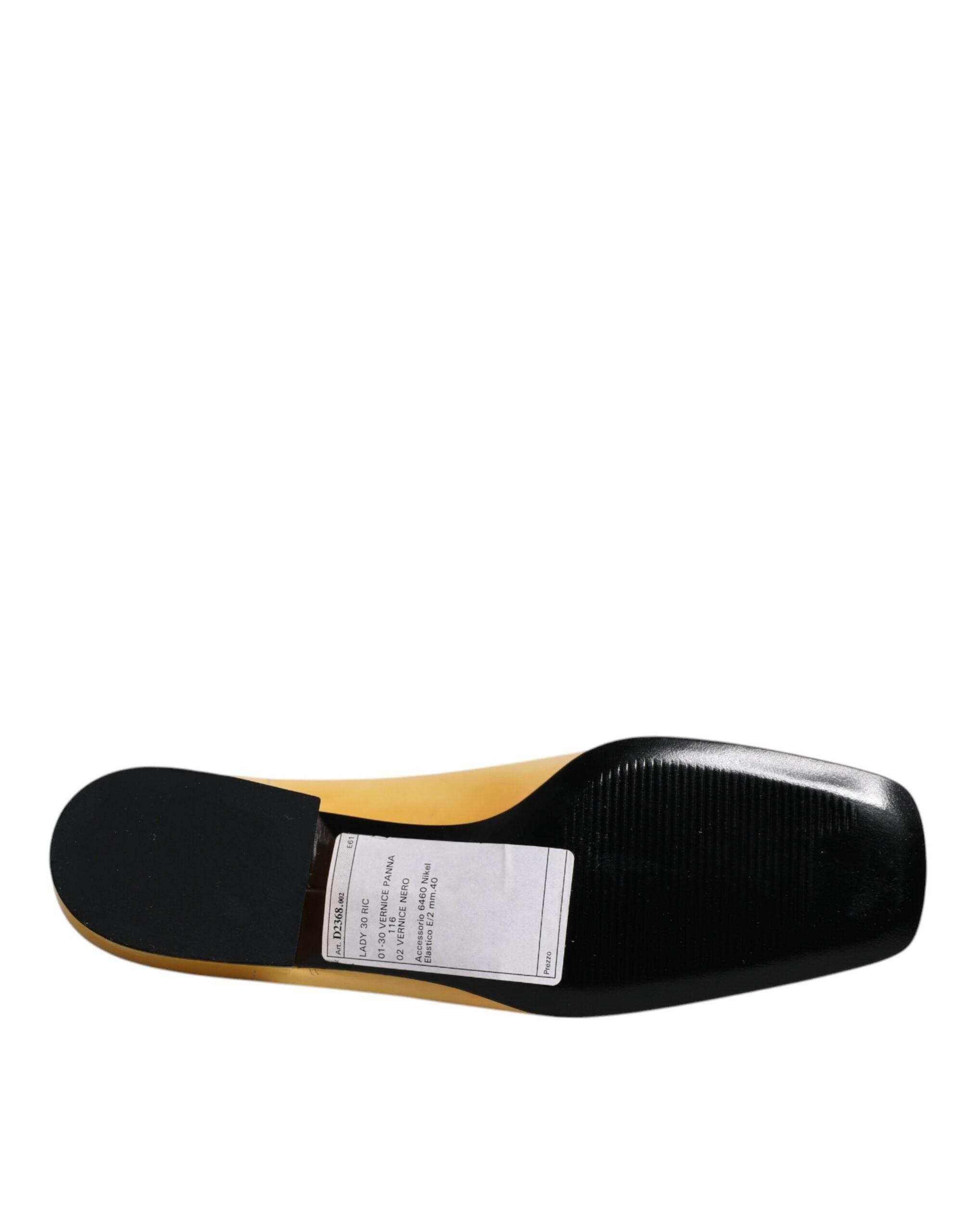 Dolce & Gabbana Yellow Leather Logo Plaque Slip On Mocassin Shoes - Hilstor